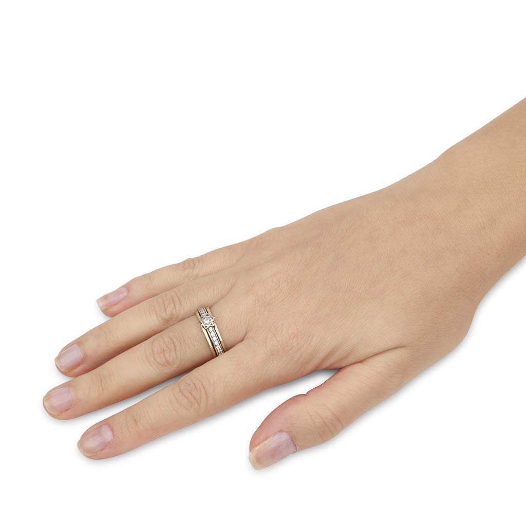 925 Sterling Silver 9k Gold Spinning Star of David Ring with White Round Cubic Zirconia - Handmade Jewish Kabbalah Jewelry, Unique Hebrew Spiritual Gift for Men & Women - Perfect for Hanukkah, Bar Mitzvah, Wedding & Holyland Souvenirs