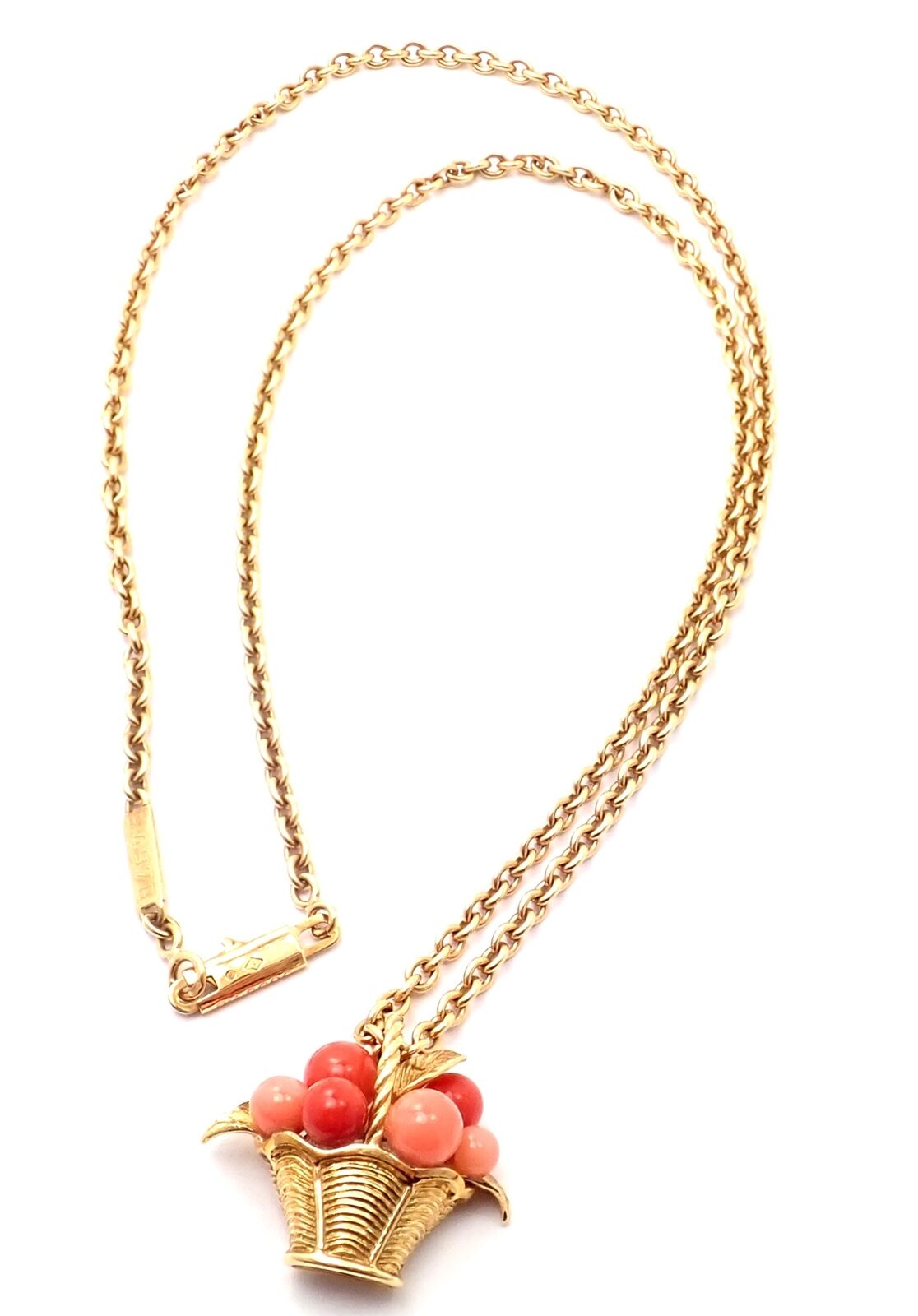 Authentic Van Cleef & Arpels 18k Gold Coral Bead Fruit Basket Pendant Necklace - Luxury Jewelry Gift for Women, Perfect for Weddings, Anniversaries & Special Occasions