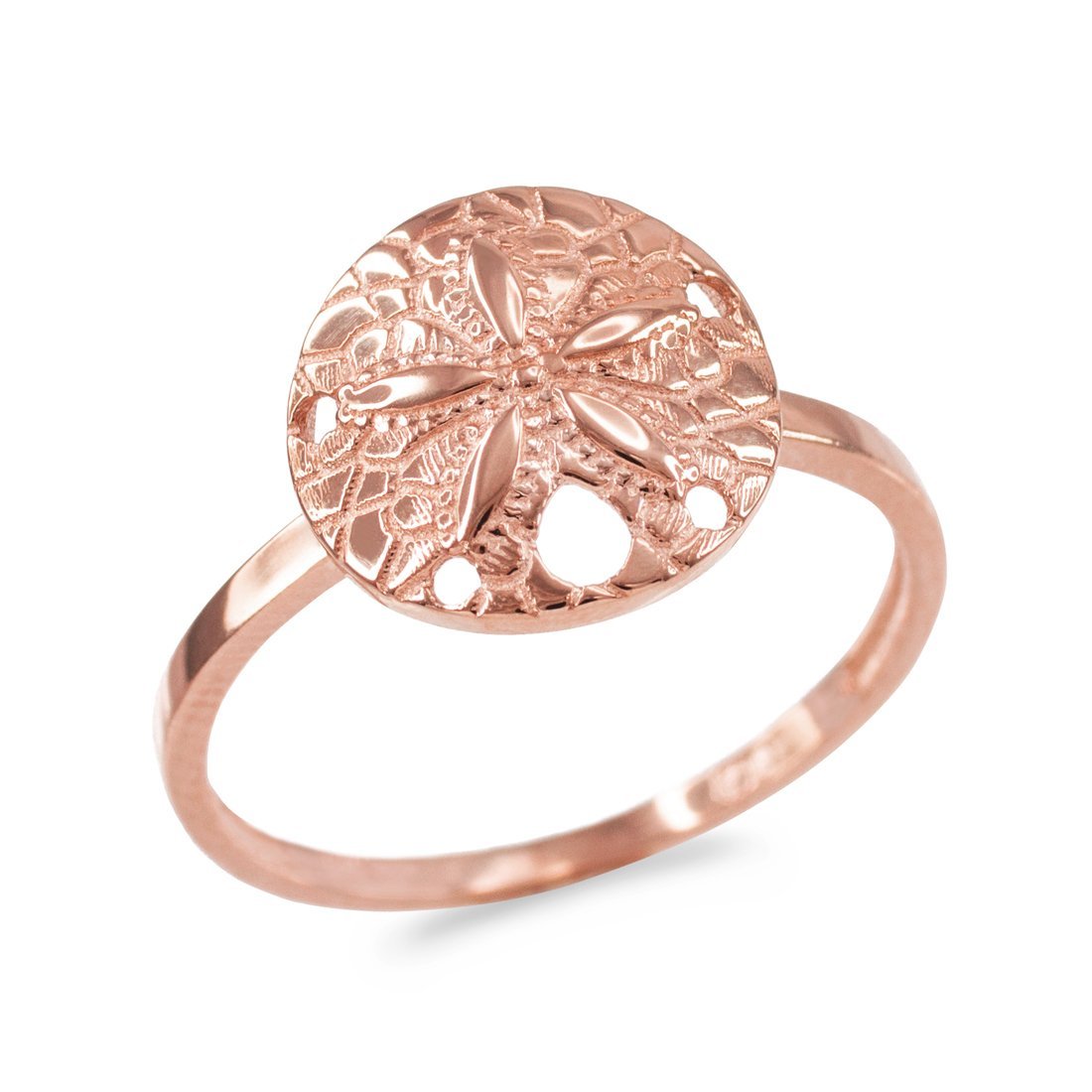 10k Rose Gold Sand Dollar Ring for Women - Elegant Beach Jewelry for Casual Wear, Vacation & Special Occasions