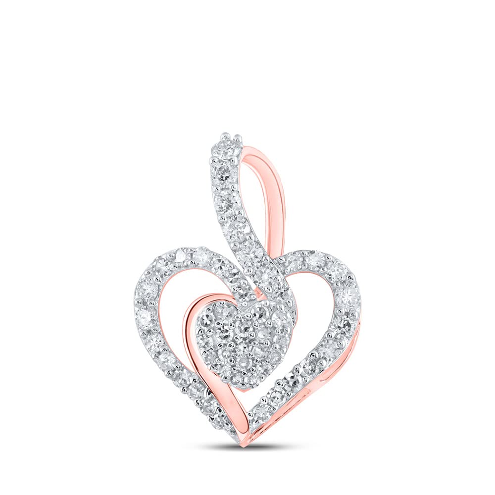 10K Rose Gold Women's Round Diamond Heart Pendant Necklace - 3/8 Cttw, Elegant Jewelry Gift for Her, Perfect for Valentine's Day, Anniversary & Special Occasions