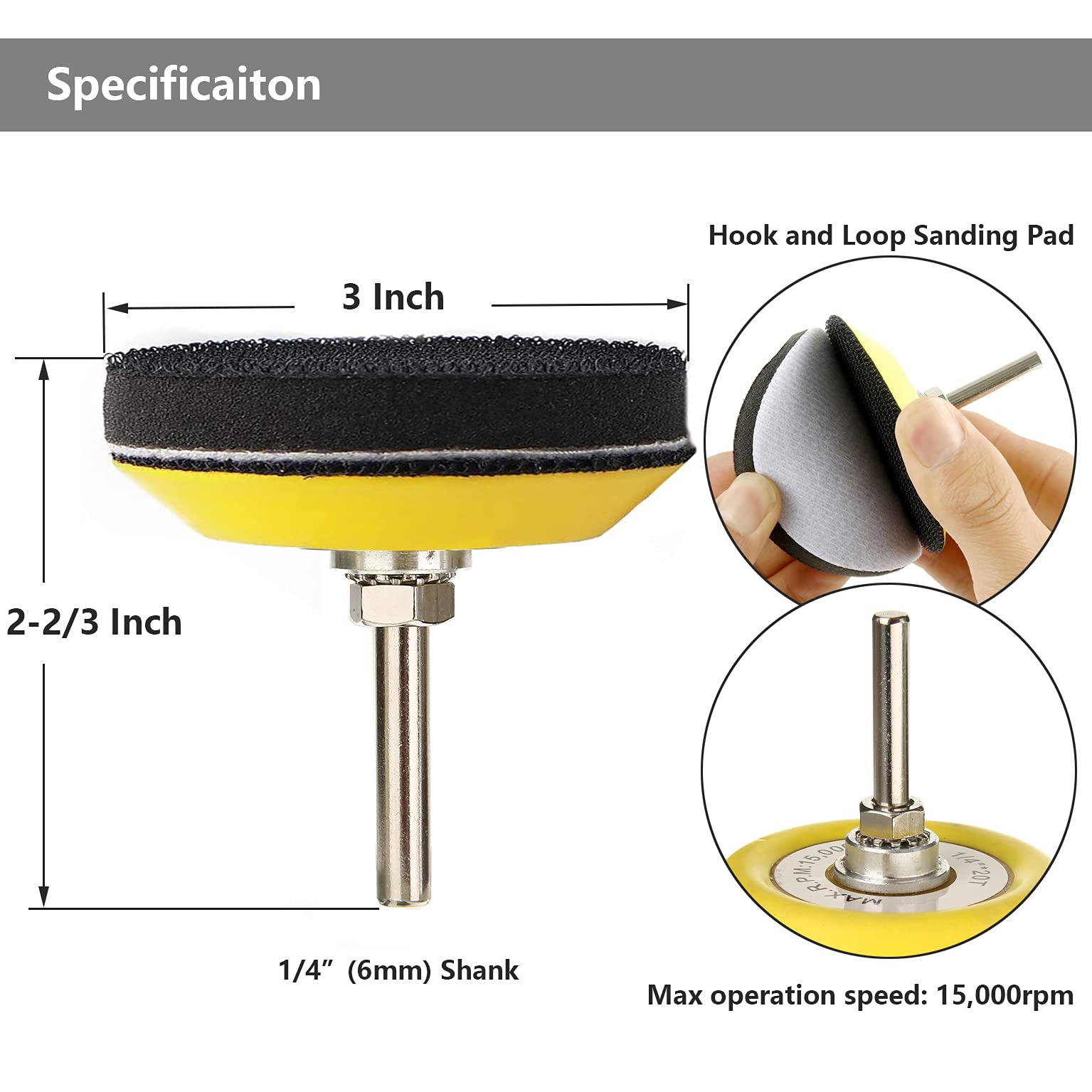 Yakamoz 2 Pack 3-Inch Hook and Loop Sanding Backing Pads with 1/4 Inch Shank - Soft Foam Buffering Pads for Drill, Air Die Grinder, Sander & Rotary Tools - Perfect for Woodworking, Metal Polishing & DIY Projects
