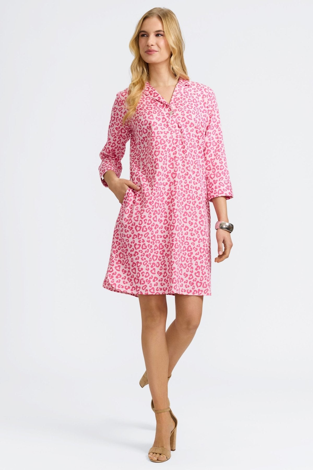 Sloane Tonal Cheetah Print 3/4 Sleeve Wrap Dress for Women | Flattering A-Line Silhouette | Perfect for Office Wear, Cocktail Parties & Date Nights