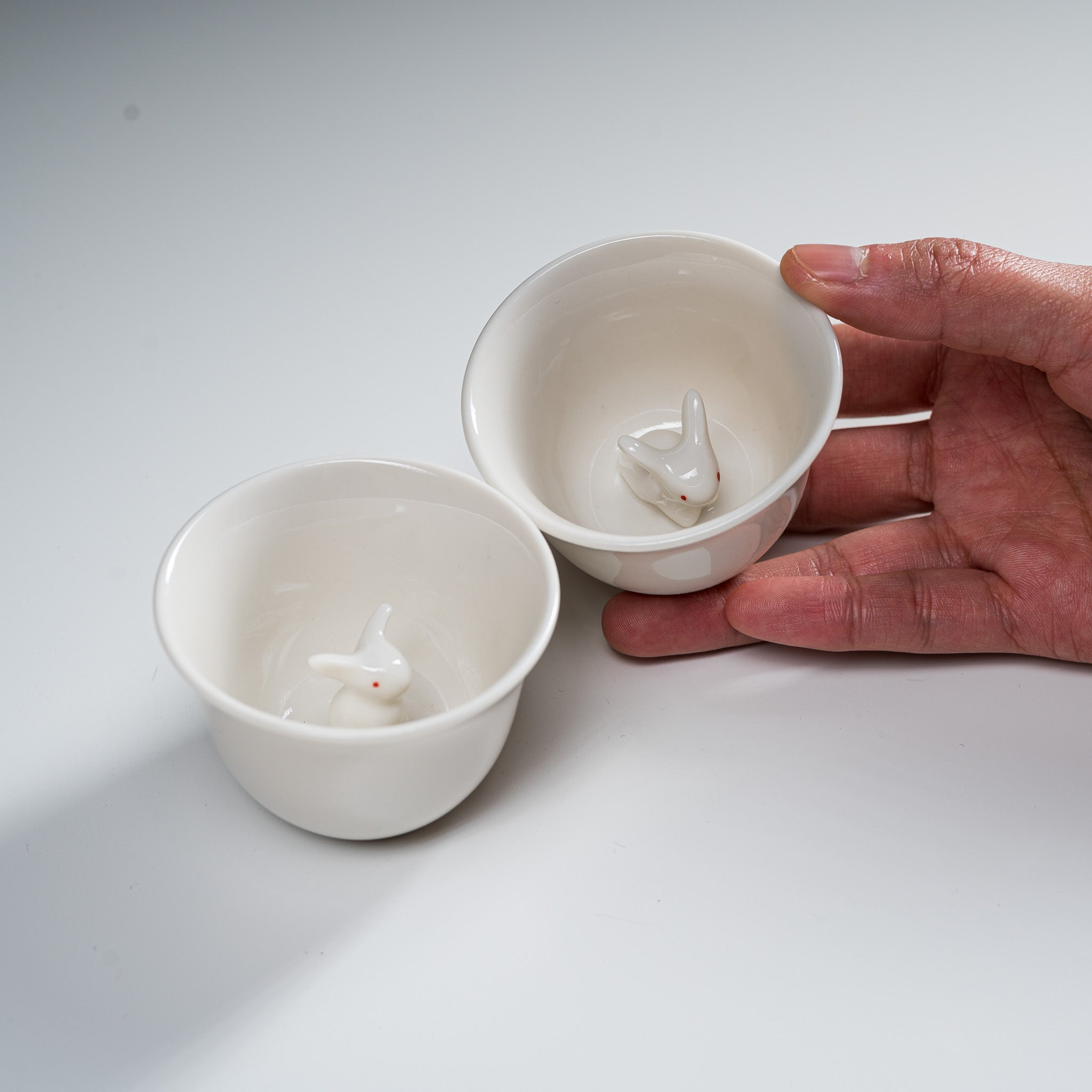 Japanese Rabbit Pair Sake Cup Set - Handmade Ceramic Drinking Cups for Sake, Tea or Coffee - Perfect for Romantic Dates, Japanese Tea Ceremonies & Gift Giving