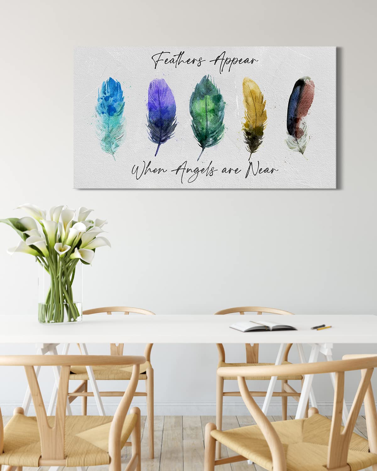 Bohemian Feathers Wall Art Canvas - Angel Wings & Boho Decor for Girls & Women - 60x30 Inch Ready to Hang - Perfect for Bedroom, Nursery, or Living Room Wall Decor - Unique Gift Idea