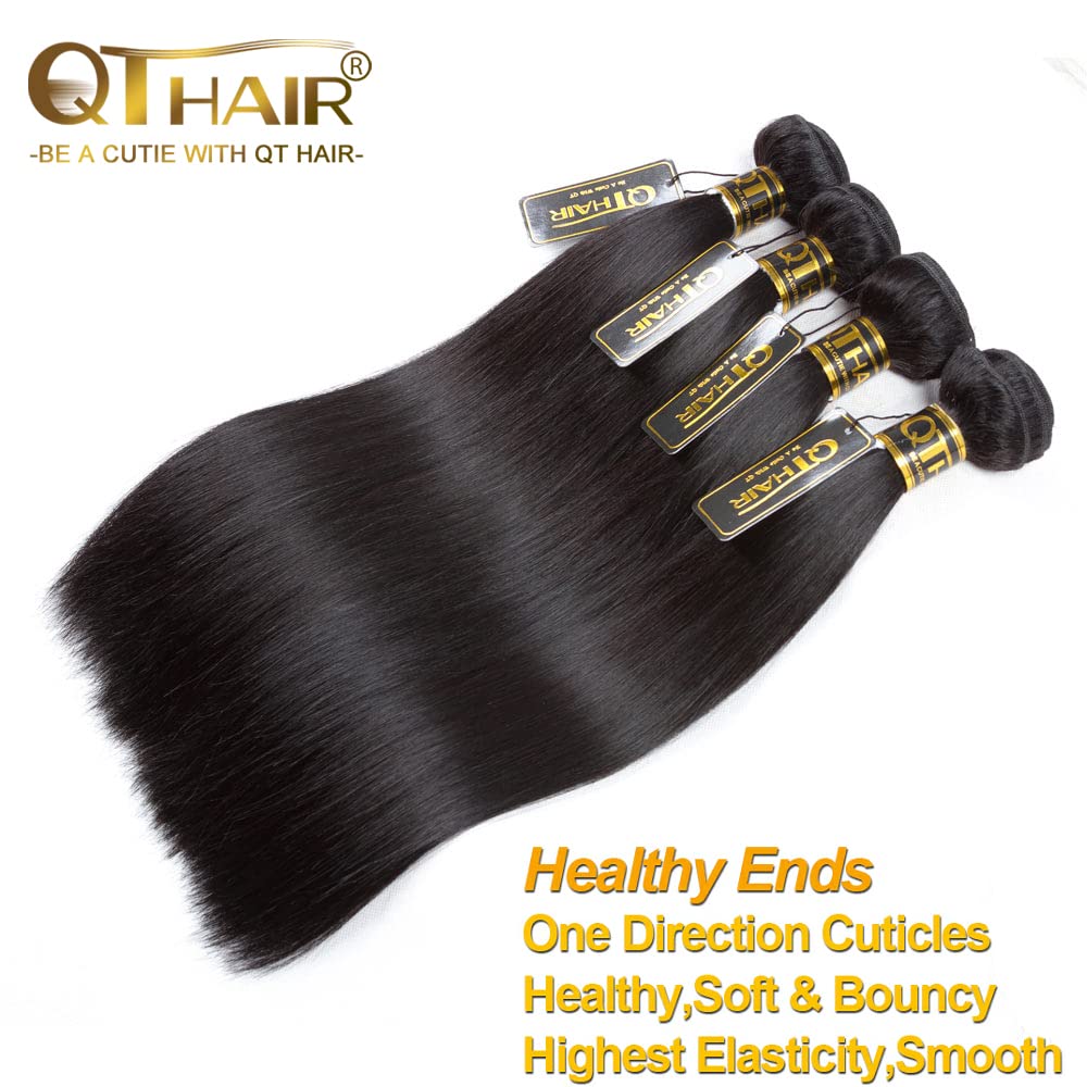 QTHAIR 14A Brazilian Virgin Hair Straight Human Hair Bundles - 14