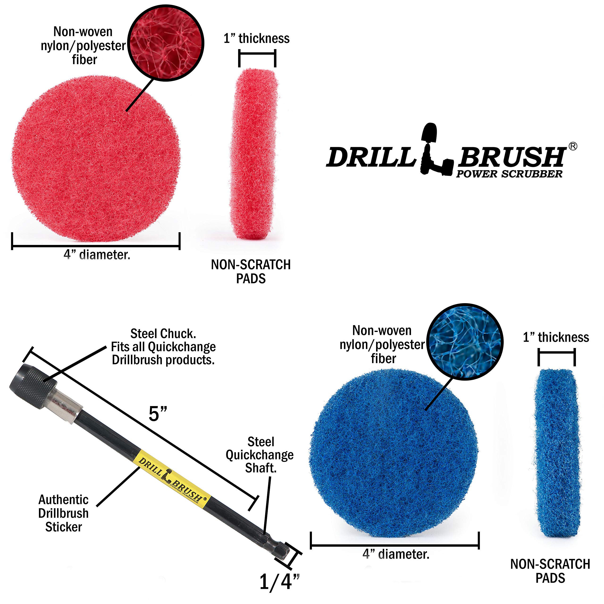 Power Scrubber Drill Brush Set - 4PC Heavy Duty Cleaning Pads for Kitchen & Bathroom - Stove, Oven Rack, Sink, Shower & Vinyl Floor Deep Cleaning - Drill Attachment for Effortless Scrubbing