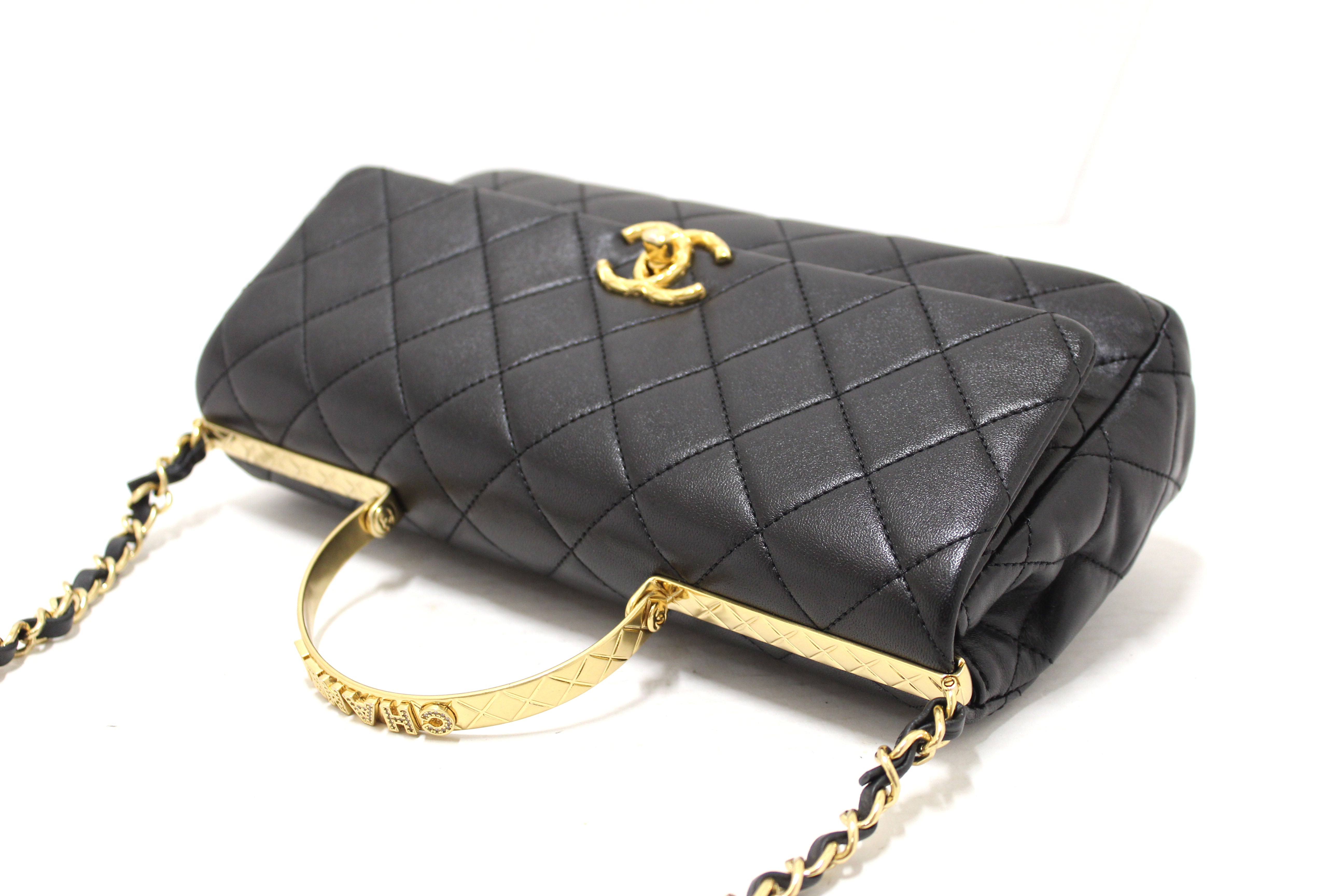 Authentic Chanel Black Calfskin Leather Large Flap Bag with Handle - Luxury Designer Handbag for Women, Perfect for Work, Evening Events & Travel Accessories
