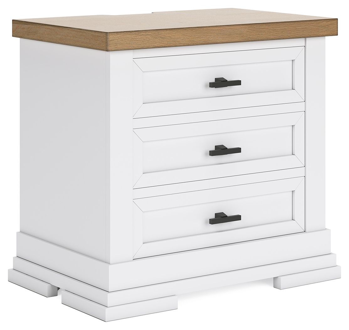 Ashbryn White & Natural Three-Drawer Nightstand - Bedside Table for Bedroom, Living Room, or Office Storage