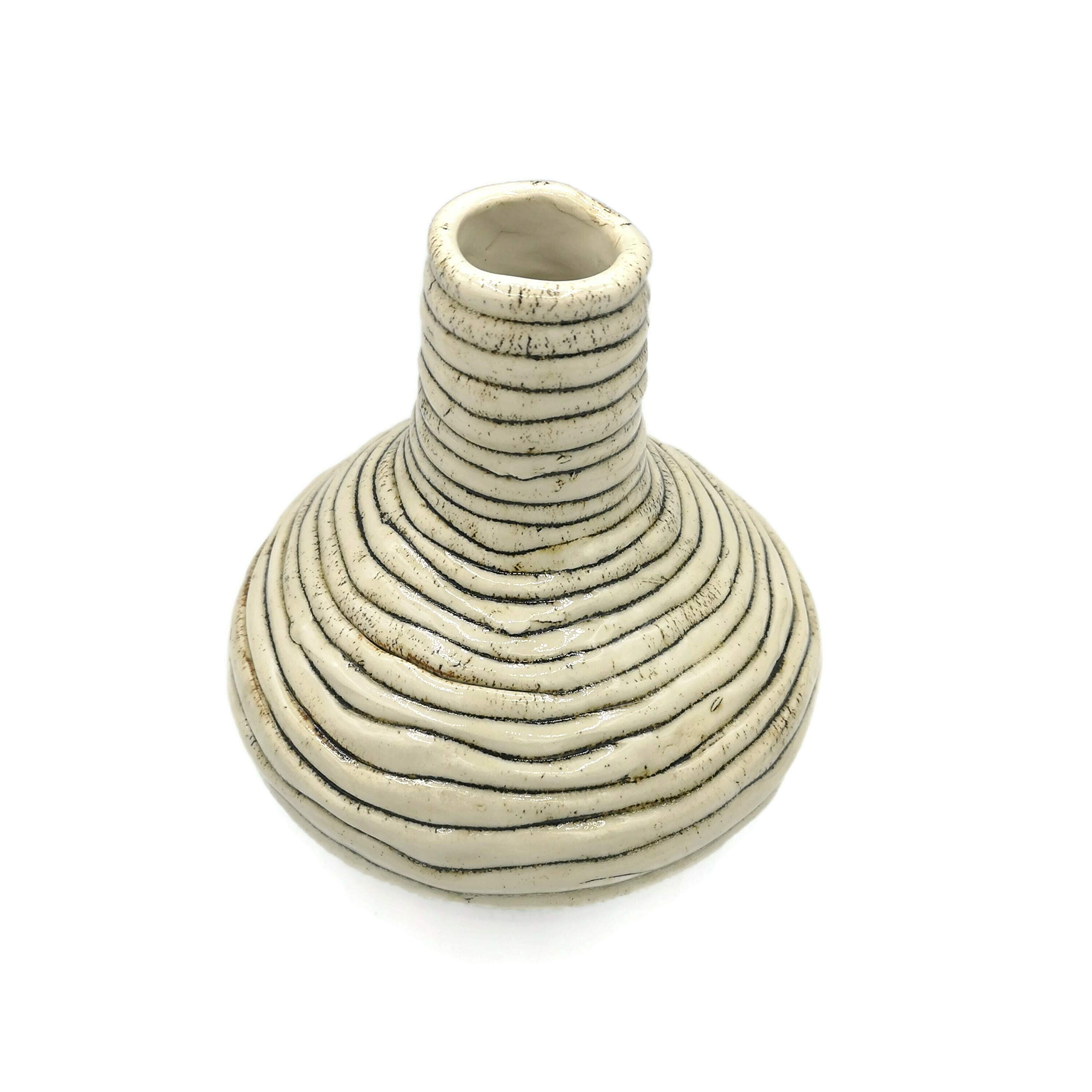 Handmade Rustic Ceramic Vase - Irregular Stoneware Textured Sculpture Art for Home Decor | Farmhouse, Boho & Modern Interior Design | Perfect for Living Room, Dining Table & Wedding Centerpieces