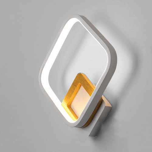 Modern LED Wall Sconce - Square Bedroom Bedside Lamp with Acrylic Shade, Simple Metal Corridor Lighting, Creative Ring Design for Home Decor | Perfect for Bedroom, Hallway, and Living Room Ambient Lighting
