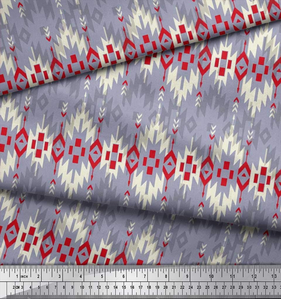Soimoi Moss Georgette Brown Fabric by The Yard - 42 Inch Wide Aztec Geometric Printed Material for Dresses, Curtains & Home Decor | Tribal Contemporary Fashion Fabric for DIY Sewing Projects