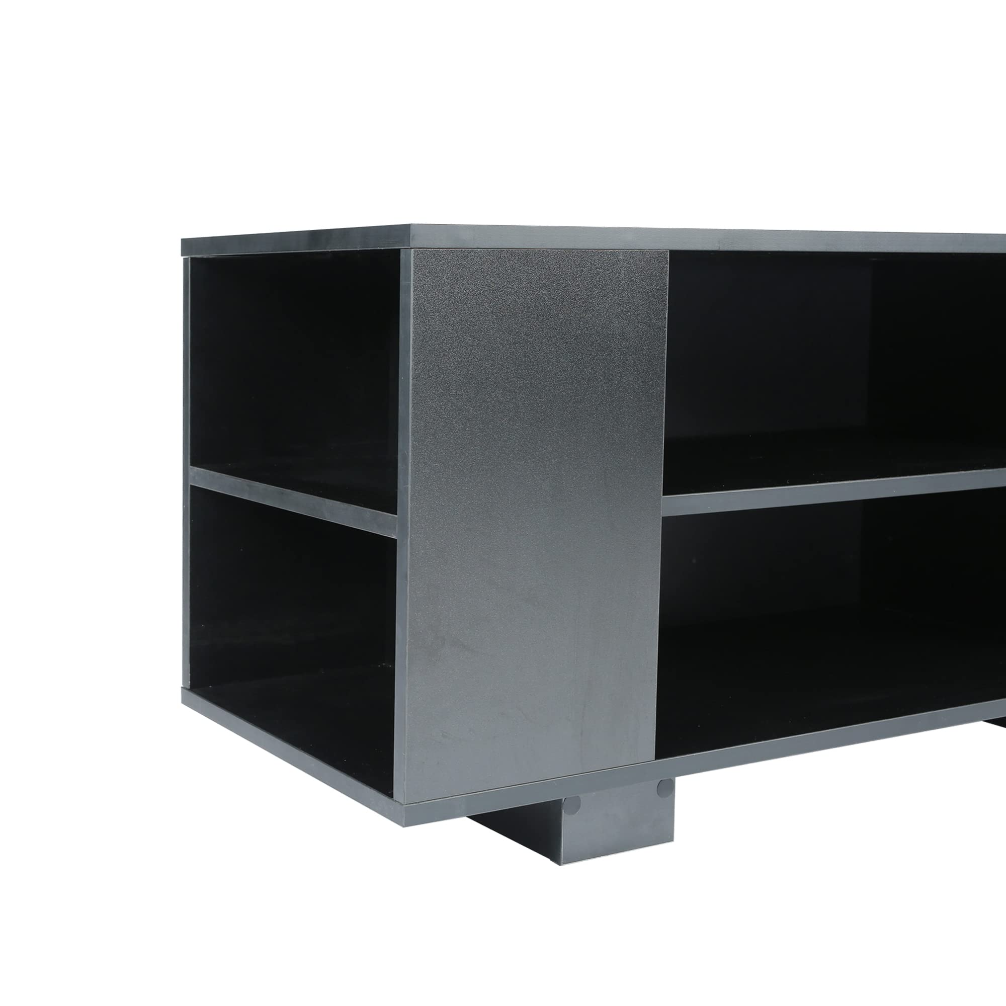 Mid-Century Modern TV Stand for 65-Inch Flat Screen TVs - Universal Entertainment Center with 8 Open Shelves, Storage Cabinet for Living Room & Bedroom - Black Particle Board Console Table - Perfect for Home Theater Setup & Media Organization
