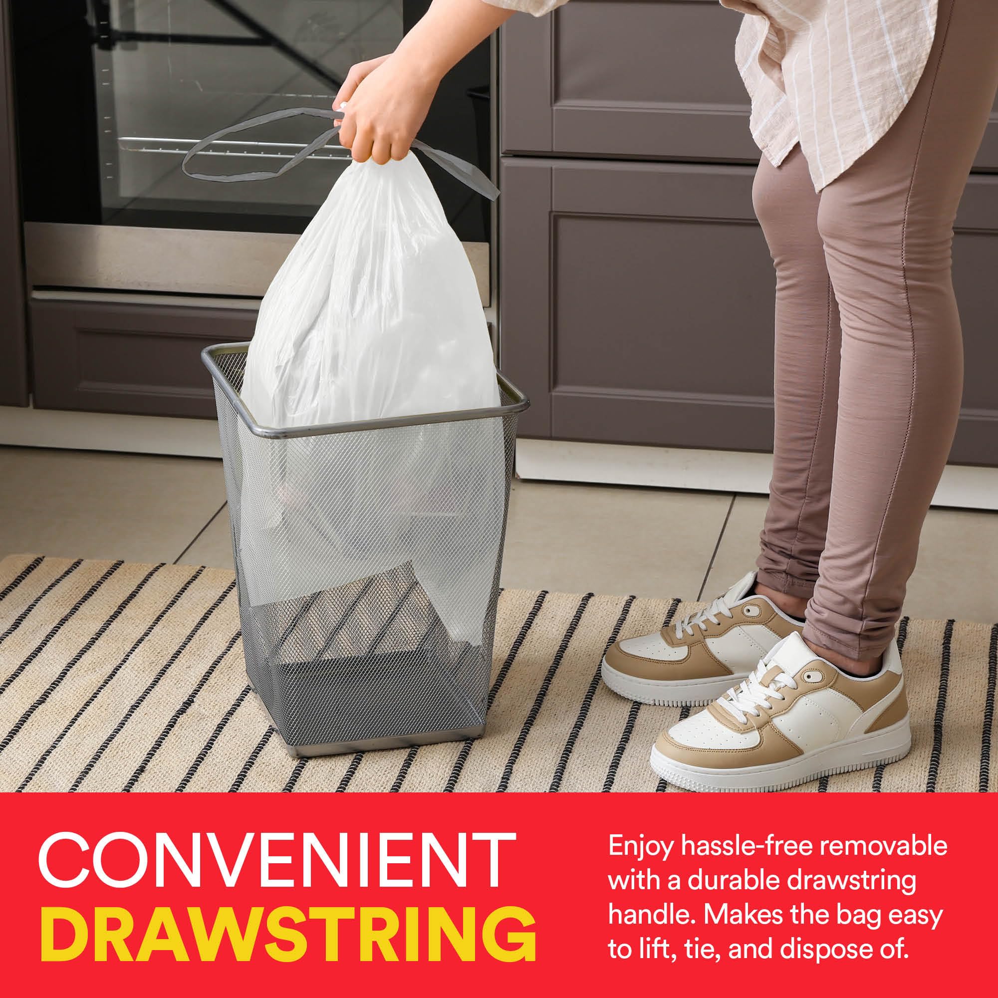 4 Gallon Small Trash Bags with Drawstring - 57 Count White Unscented Garbage Bags | Waste Basket & Trash Can Liners for Bathroom, Kitchen, Office & Home Cleaning Supplies | Perfect for Small Bins, Diaper Pails & Pet Waste Disposal