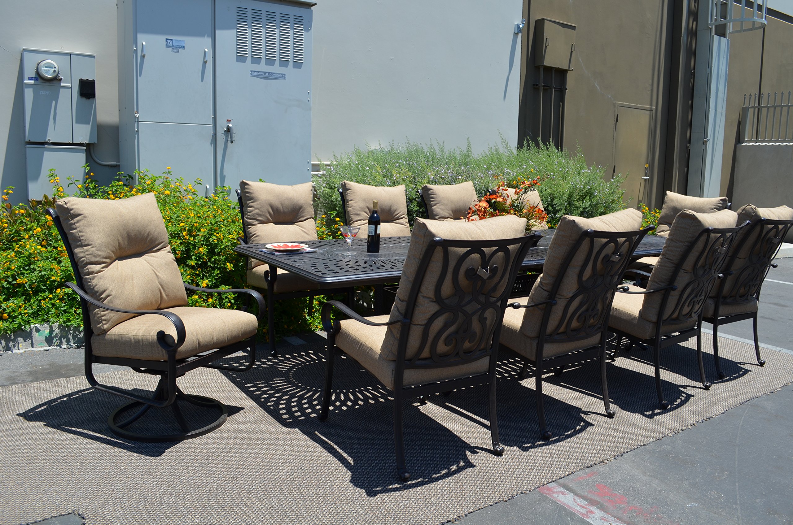 Santa Anita 11-Piece Outdoor Patio Dining Set - Durable Dark Bronze Cast Aluminum Furniture for Backyard, Garden & Poolside Dining