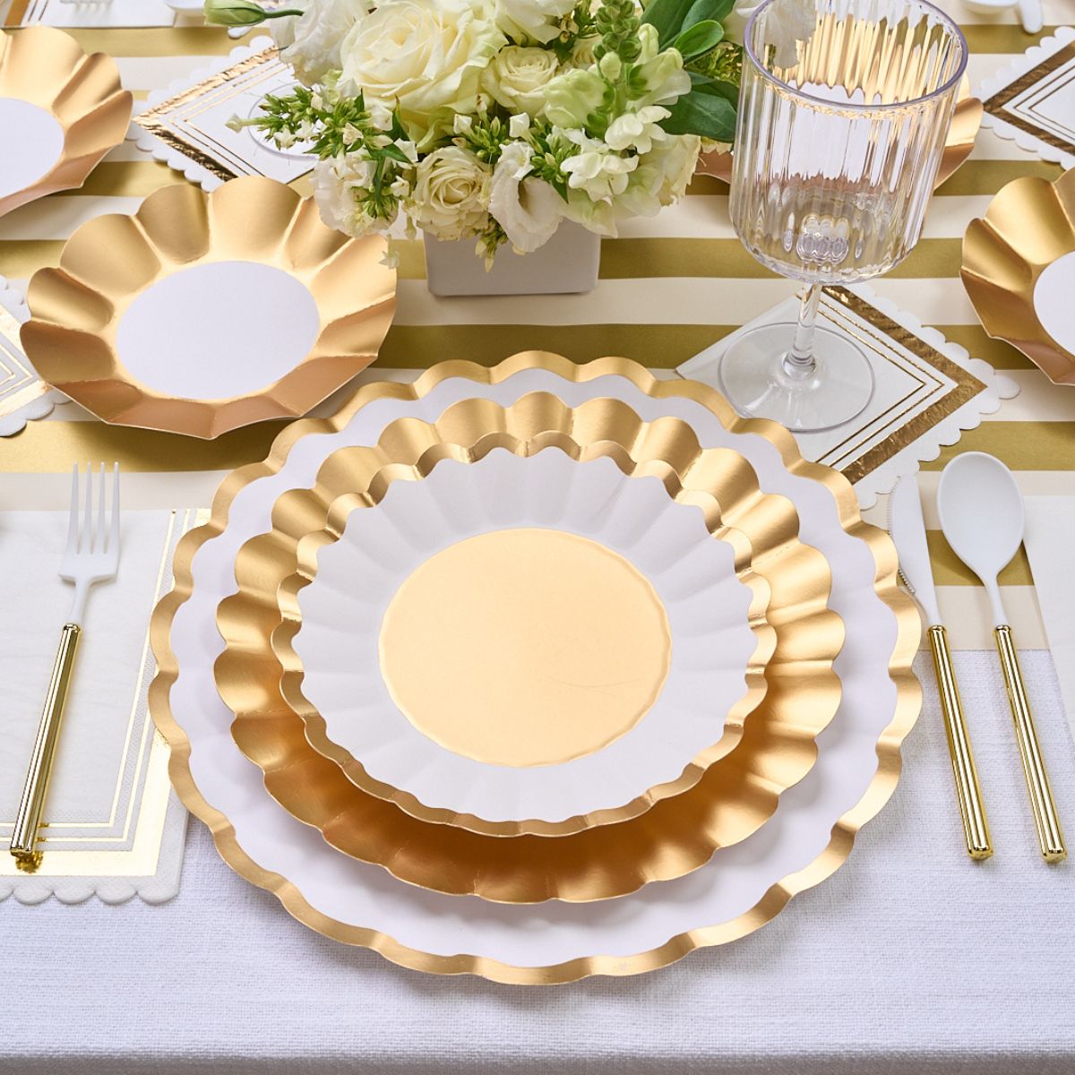 Elegant Gold & White Table Setting Complete Kit - 12-Piece Dinnerware Set for Weddings, Parties & Formal Dining