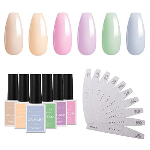 Makartt 100/180 Grit Zebra Nail Files Bundle with 6 Colors - 8ML Gel Nail Polish Set in Pink, Green, Blue, Purple Pastel & Bright Shades - Professional Manicure & Pedicure Kit for Spring Nail Art Designs at Home or Salon