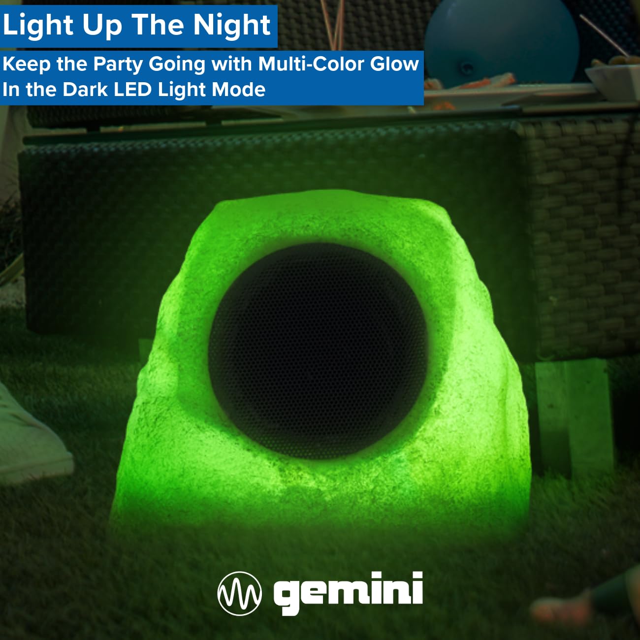 Gemini Sound GHRK-500LTMS-PR: Solar-Powered Bluetooth Rock Speakers - Wireless Outdoor Speakers with Multi-Link, Weatherproof Design & LED Lights for Pool Party, Garden, Patio & Backyard Entertainment