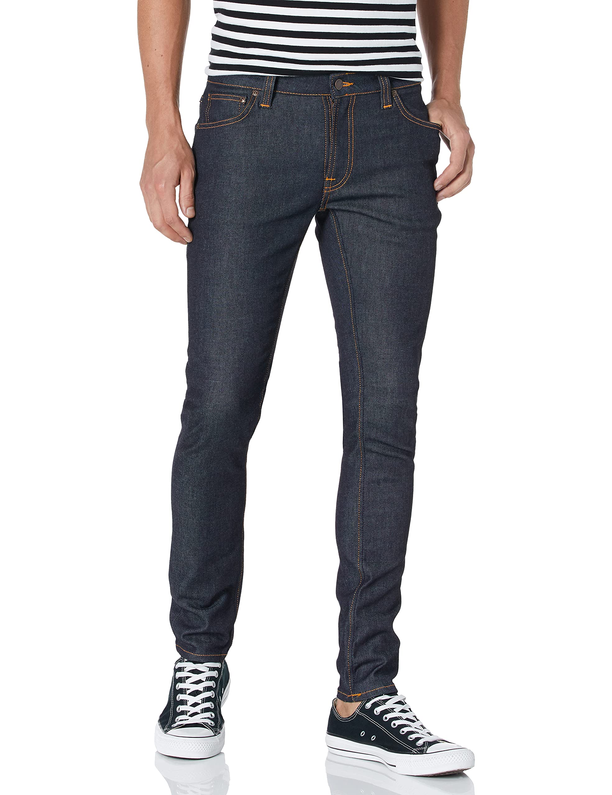Nudie Jeans Men's Skinny Lin Dry Power Stretch Denim Jeans - Slim Fit Stretchable Comfort for Everyday Wear & Casual Outfits