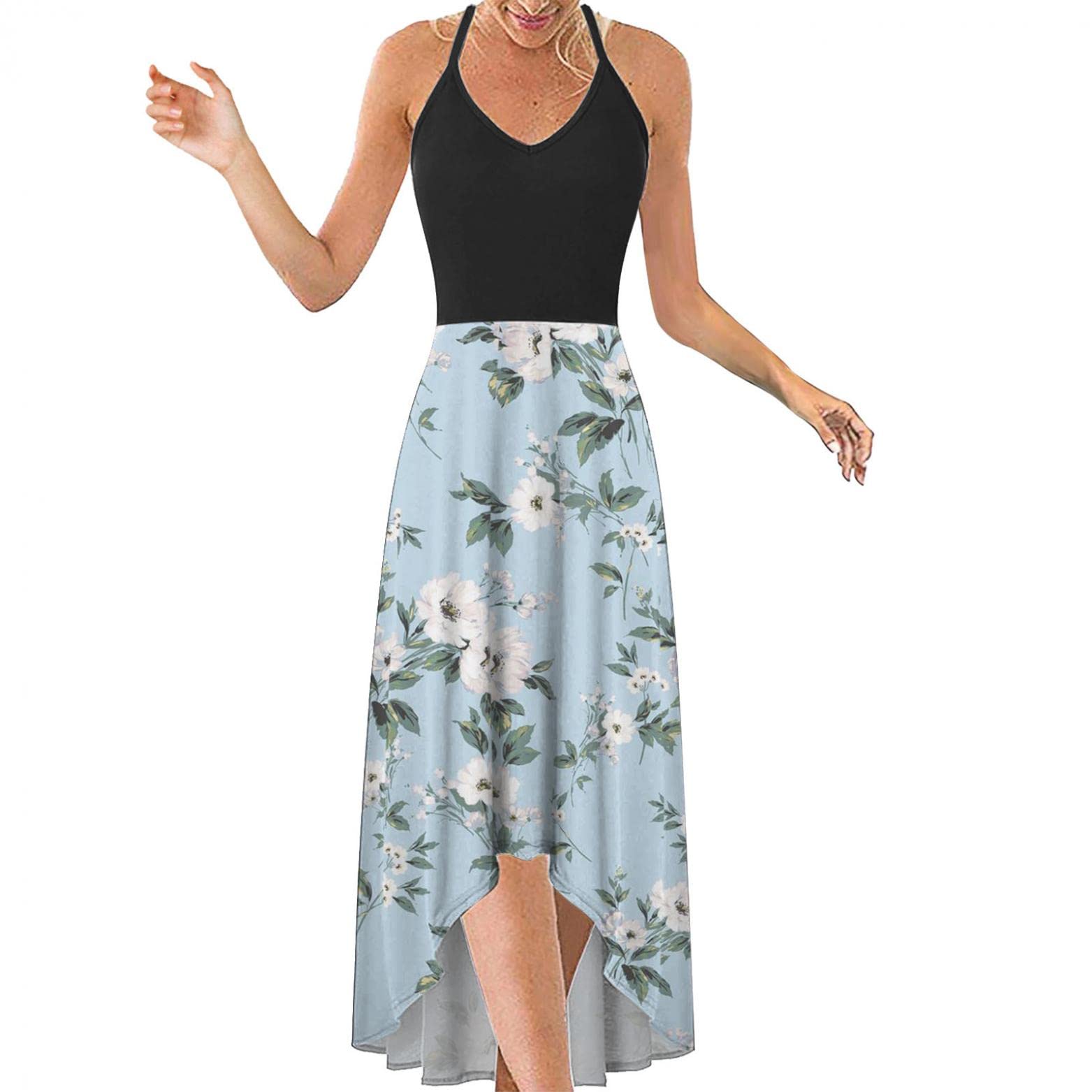 Boho Dress for Women 2023 - Sexy Deep V Neck Backless Spaghetti Strap Floral Print Summer Casual Maxi & Mini Dress | Beach Wedding, Vacation, Party Outfit