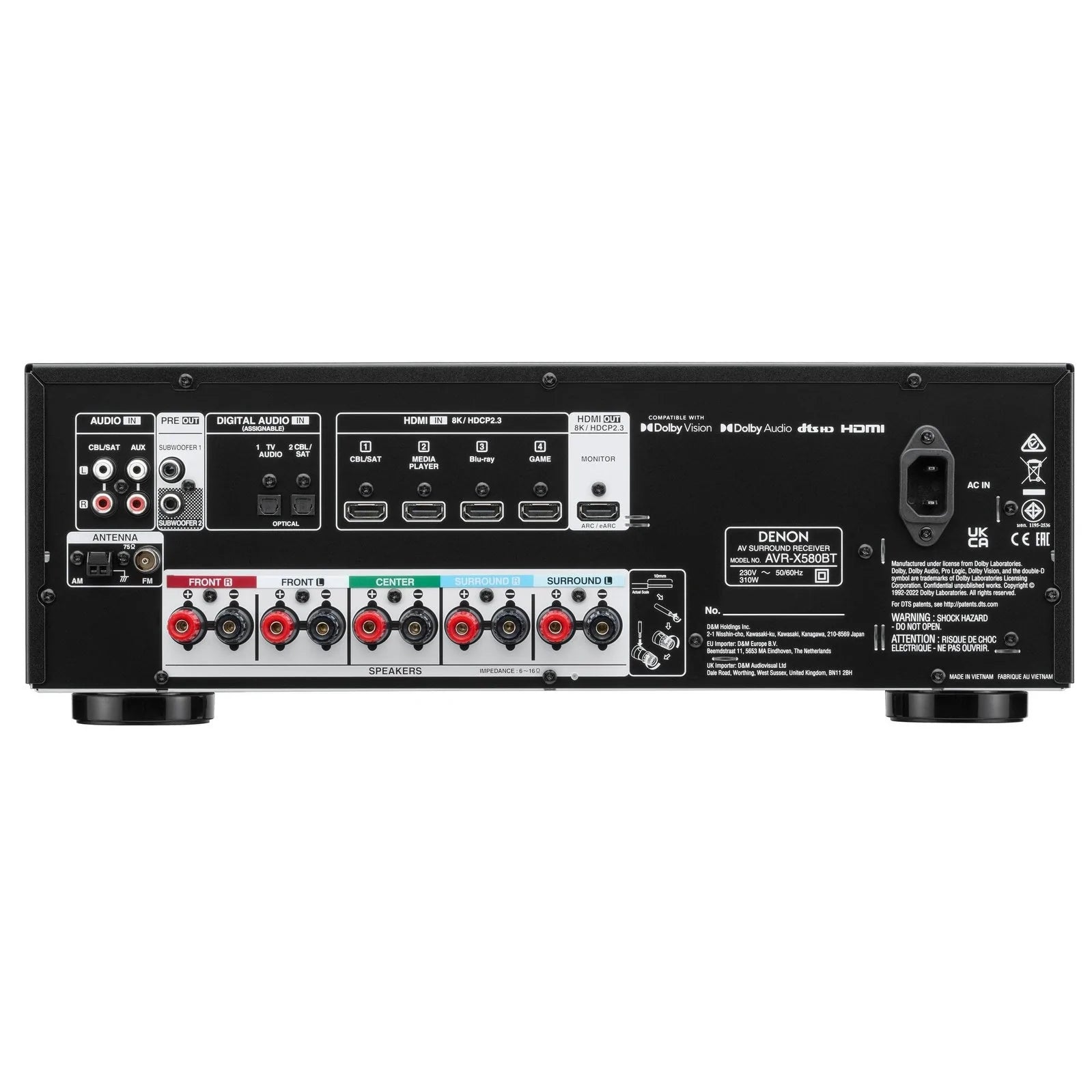 Denon AVR-X580BT 5.2 Channel 8K Ultra HD AV Receiver with Bluetooth - Home Theater System for Movies, Music & Gaming