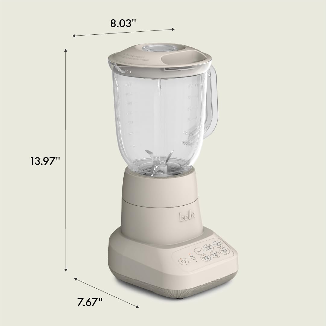 Bella 10-Speed Countertop Blender with Juicer & Smoothie Maker - Compact 48oz Kitchen Blender, Dishwasher Safe Pitcher & Stainless Steel Blade - Perfect for Smoothies, Juices, Oatmilk & Meal Prep - Space-Saving Design for Small Kitchens