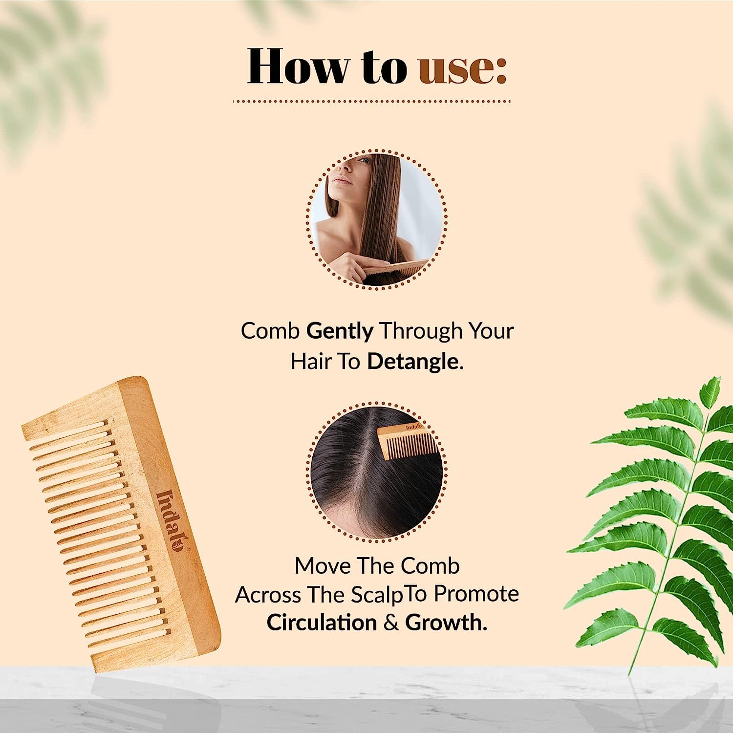 Indalo Kacchi Neem Wooden Comb for Men & Women – Natural Hair Care Comb Reduces Hair Fall, Breakage & Dandruff – Ayurvedic Wood Comb for Healthy Scalp & Shiny Hair – Perfect for Daily Hair Detangling & Scalp Massage at Home or Travel