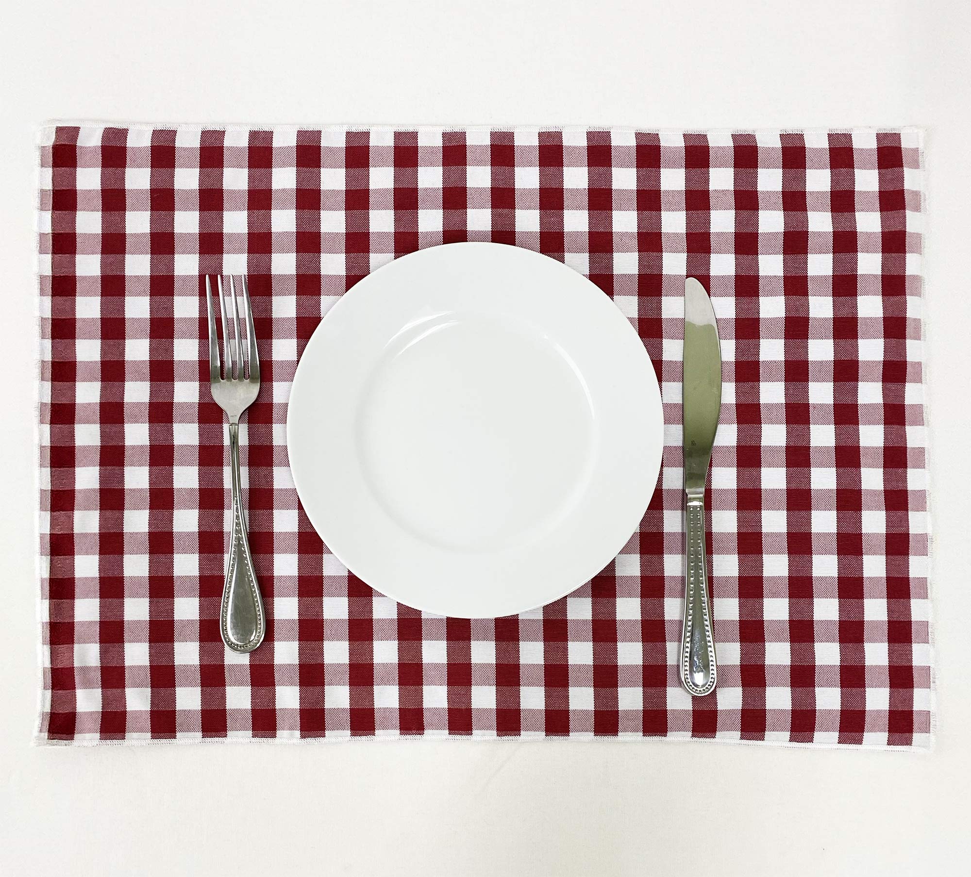 Fennco Styles Handmade Reversible Checkered Placemats Set of 4 - 14x20 Inch Farmhouse Table Mats for Dining, Kitchen, Banquet & Special Events | Rustic Red Checkered Design for Home Decor, Parties & Holiday Gatherings
