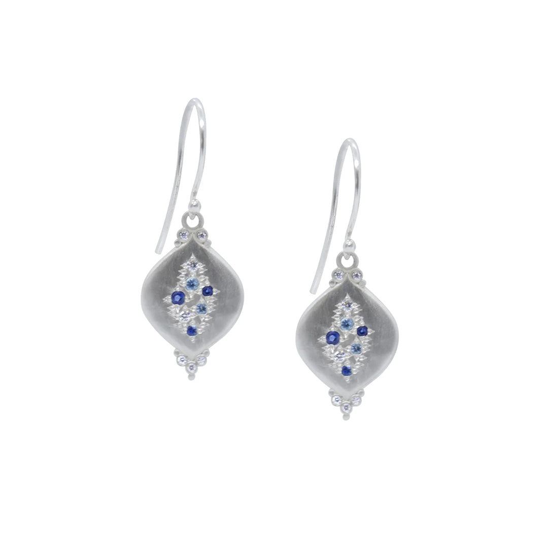 Exquisite Sapphire, Aquamarine & Diamond Cluster Pendant Earrings | Elegant Jewelry for Women | Perfect for Weddings, Parties & Special Occasions