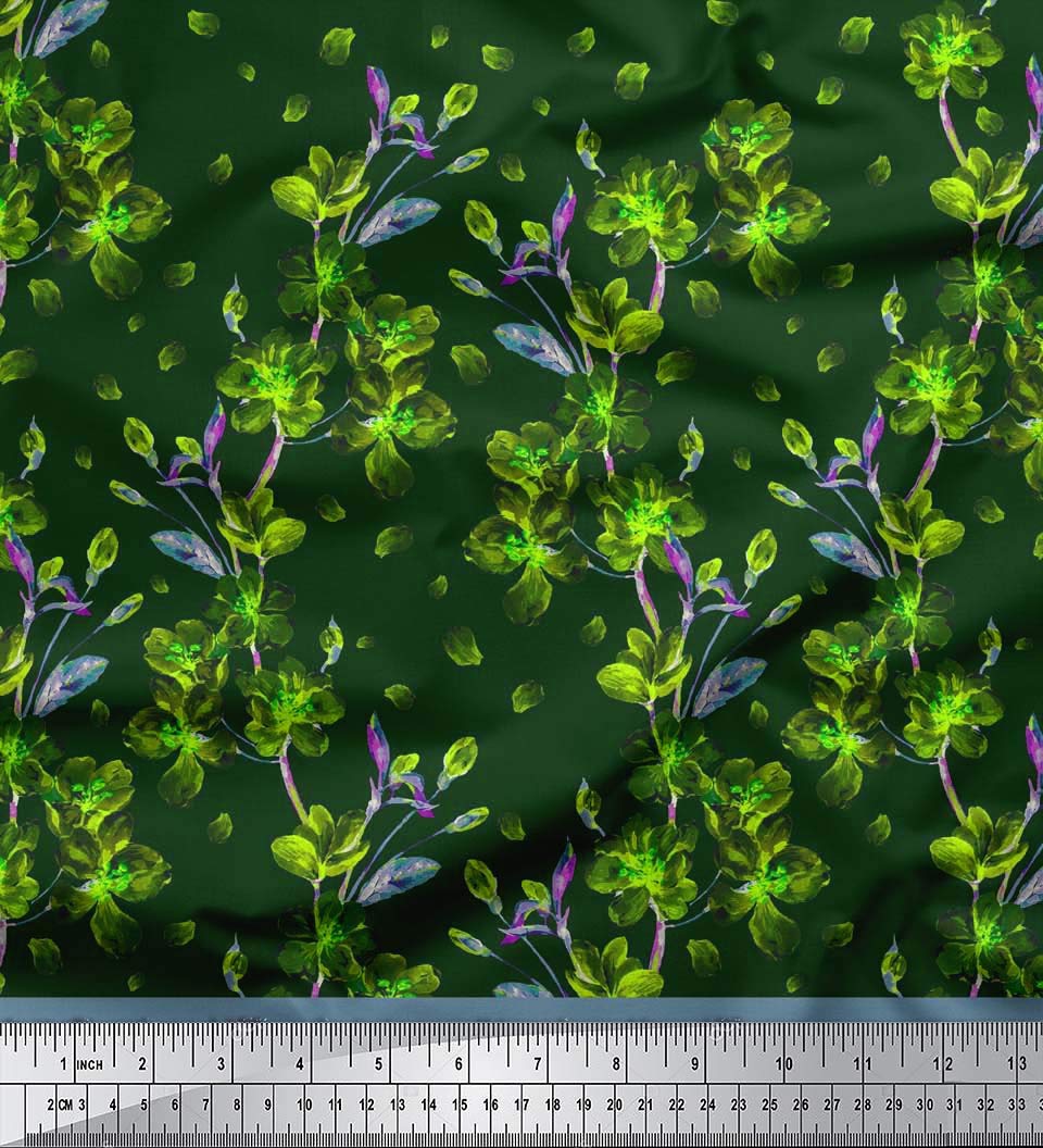 Soimoi Moss Green Georgette Fabric by The Yard - 42 Inch Wide - Leaves & Flowers Panel Print - Botanical Beauty for Dresses, Scarves & Home Decor