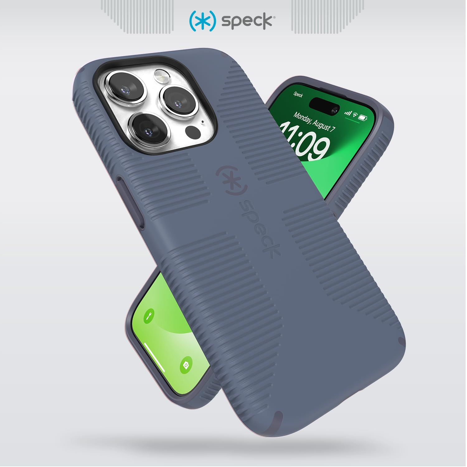 Speck iPhone 15 Pro Case with MagSafe - 6.1 Inch Shockproof Phone Cover, Anti-Scratch & Soft Touch Grip - CandyShell Grip in Mystery Blue/Faded Denim - Perfect for Daily Use, Outdoor Activities & Travel Protection