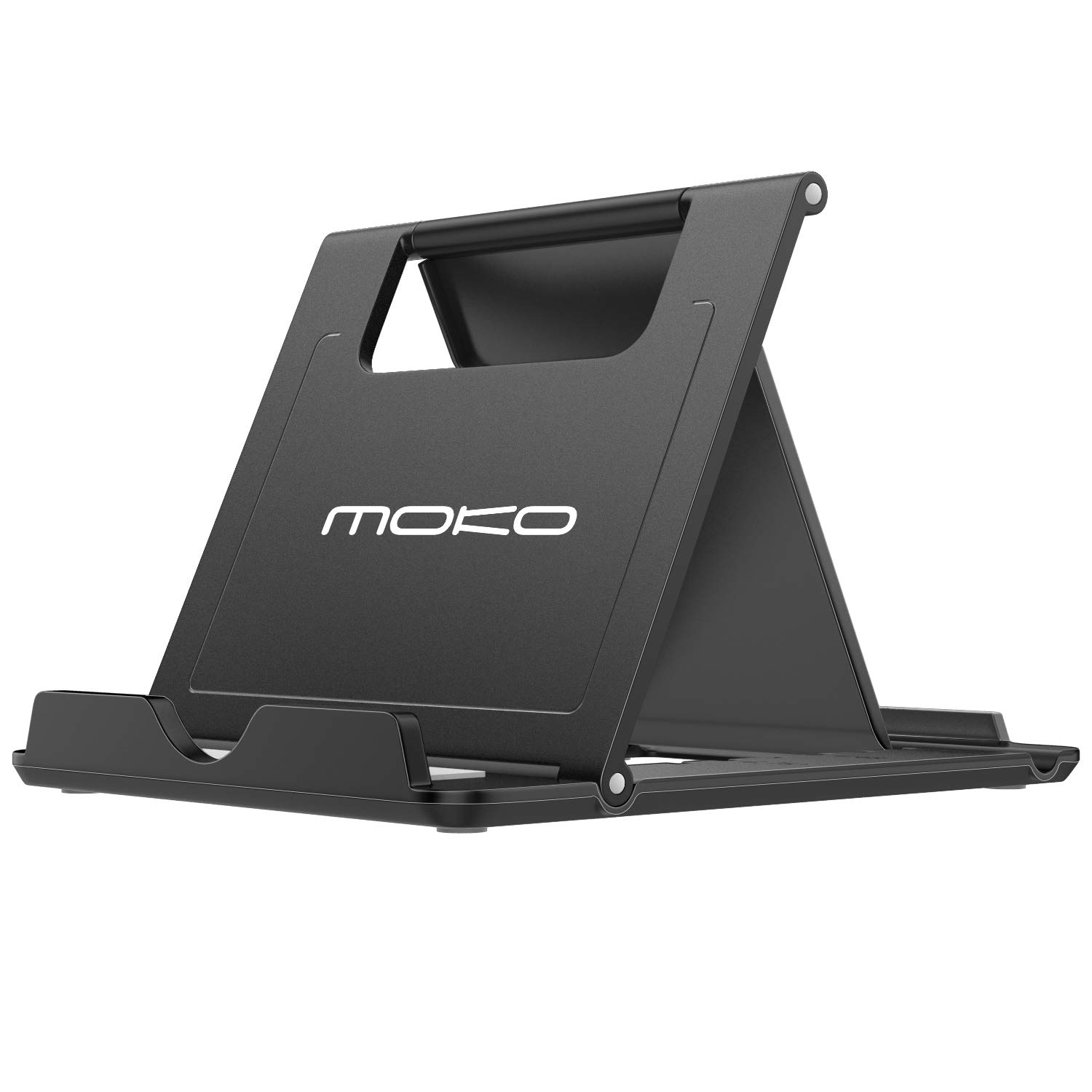 MoKo Foldable Phone & Tablet Stand - Adjustable Desktop Holder Compatible with iPhone 16/15/14/13 Series (Pro/Pro Max/Plus), Steam Deck - Black (Large) - Perfect for Home Office, Video Calls, Gaming & Hands-Free Viewing