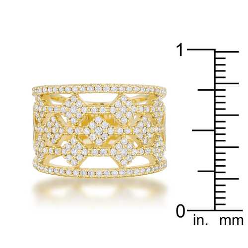 0.6ct CZ 14k Gold Wide Band Cocktail Ring for Women - Elegant Marlene Statement Ring for Parties, Weddings & Special Occasions