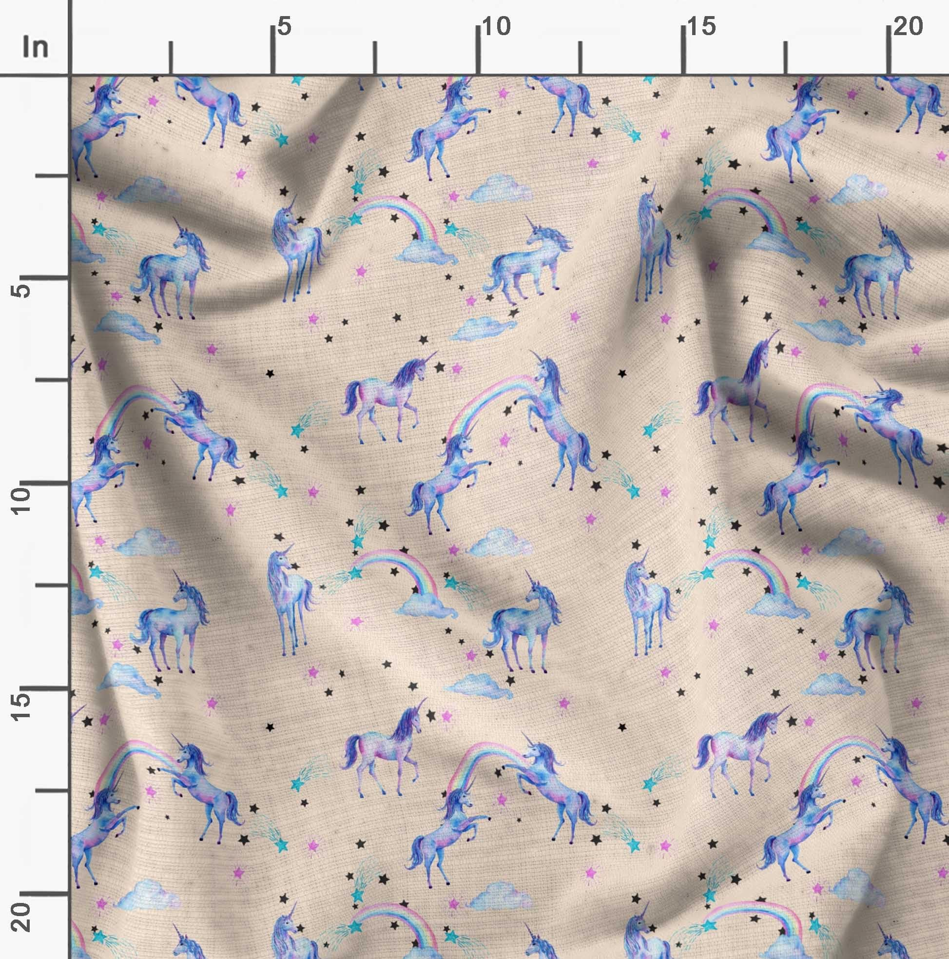 Soimoi Moss Georgette White Fabric by The Yard - 42 Inch Wide Unicorn & Rainbow Printed Fabric for Dresses, Scarves, DIY Crafts - Whimsical Magical Material for Fashion Designers