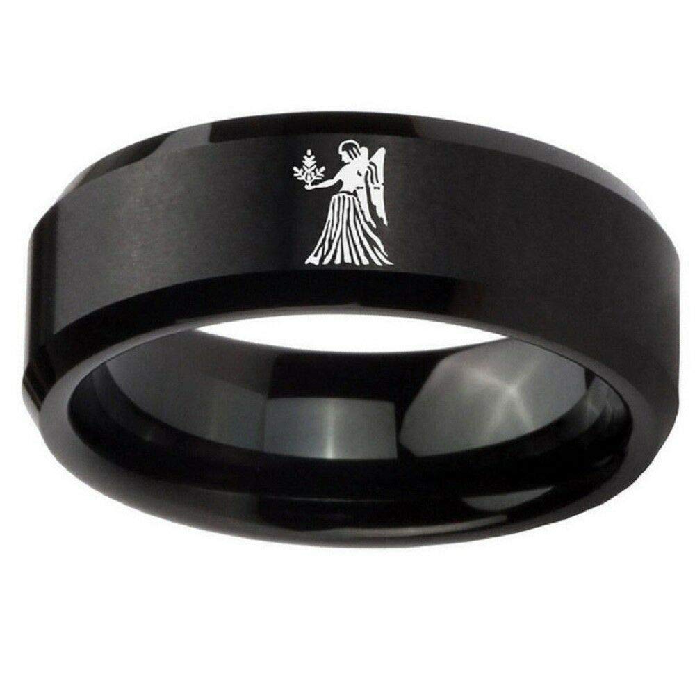 FlyStarJewelry Black Titanium Steel Couple Rings for Men & Women - Zodiac 12 Constellation Astrology Matching Bands - Perfect for Anniversaries, Weddings & Romantic Gifts