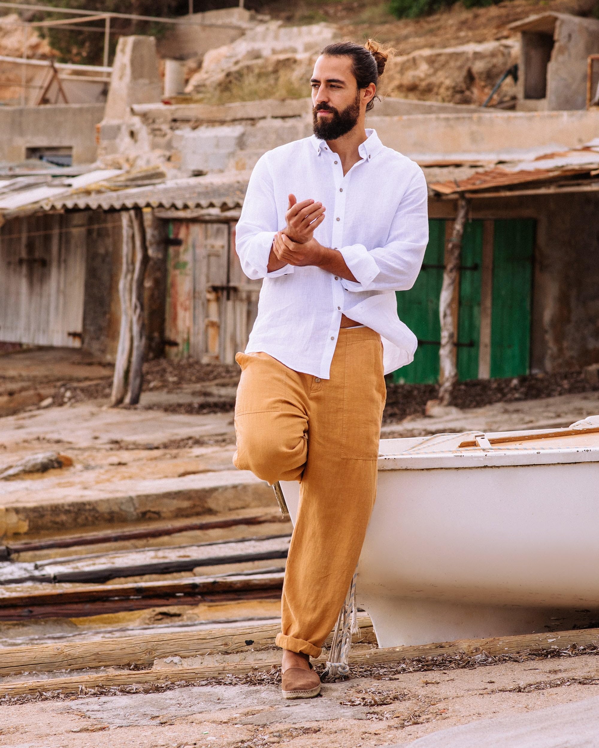 Premium 100% Flax Linen Shirt for Men - Lightweight Breathable Button-Down Casual Shirt | Perfect for Summer Travel, Beach Outings & Business Casual Wear