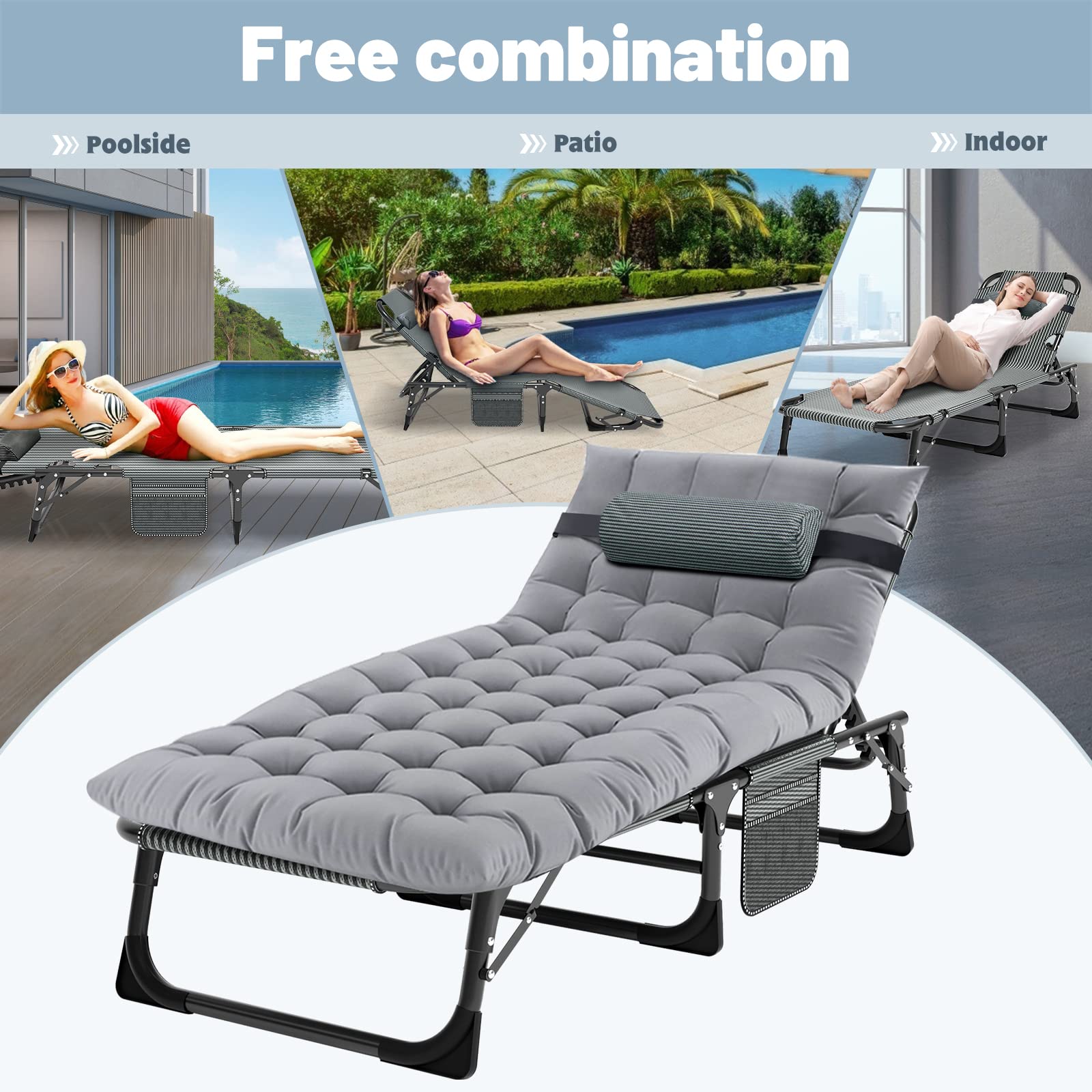 SLSY Folding Chaise Lounge Chair - Heavy Duty Outdoor Reclining Patio Chair for Tanning, Pool, Beach, Lawn & Camping | Perfect for Backyard, Deck, Garden Relaxation & Sunbathing