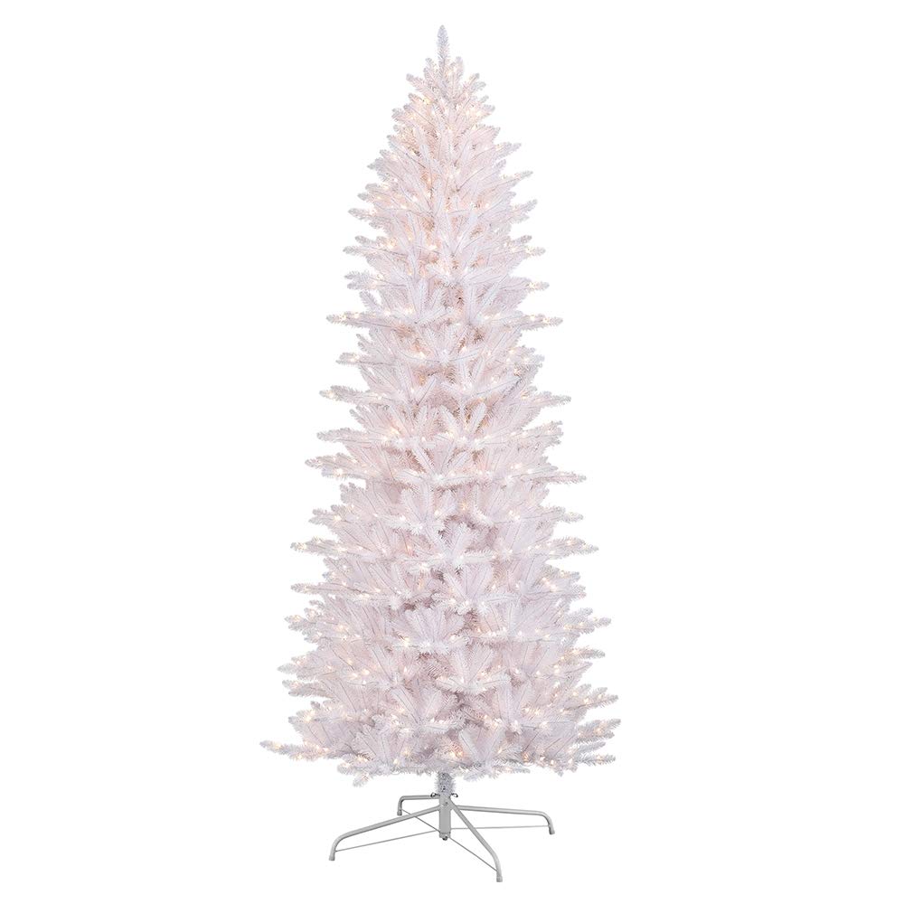 Puleo International 9ft Pre-Lit Slim Artificial Christmas Tree - White Fraser Fir with 800 Clear LED Lights for Holiday Home Decor & Party Decoration
