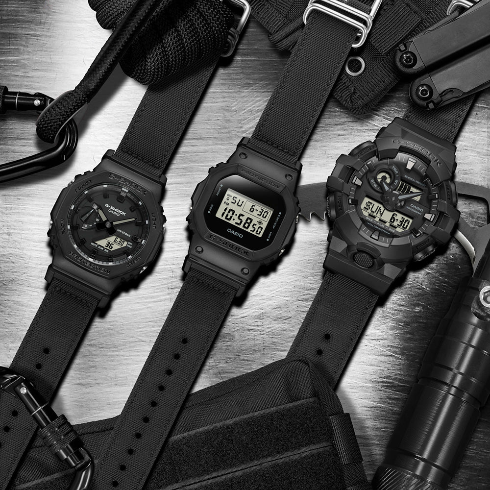 Casio G-Shock GA2100BCE-1A Analog-Digital Black Cordura Strap Watch for Men - Rugged Military Style for Outdoor Sports & Adventure Activities