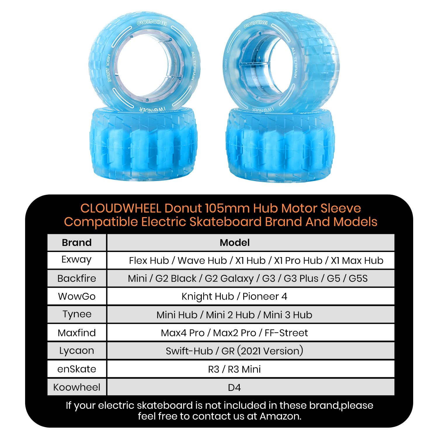 IWONDER CLOUDWHEEL Donut 105mm Hub Motor Sleeve - All Terrain Electric Skateboard Wheels for Urban & Off Road Riding - Compatible with Hub Motor Electric Skateboards - Perfect for Commuting, Cruising and Adventure Riding