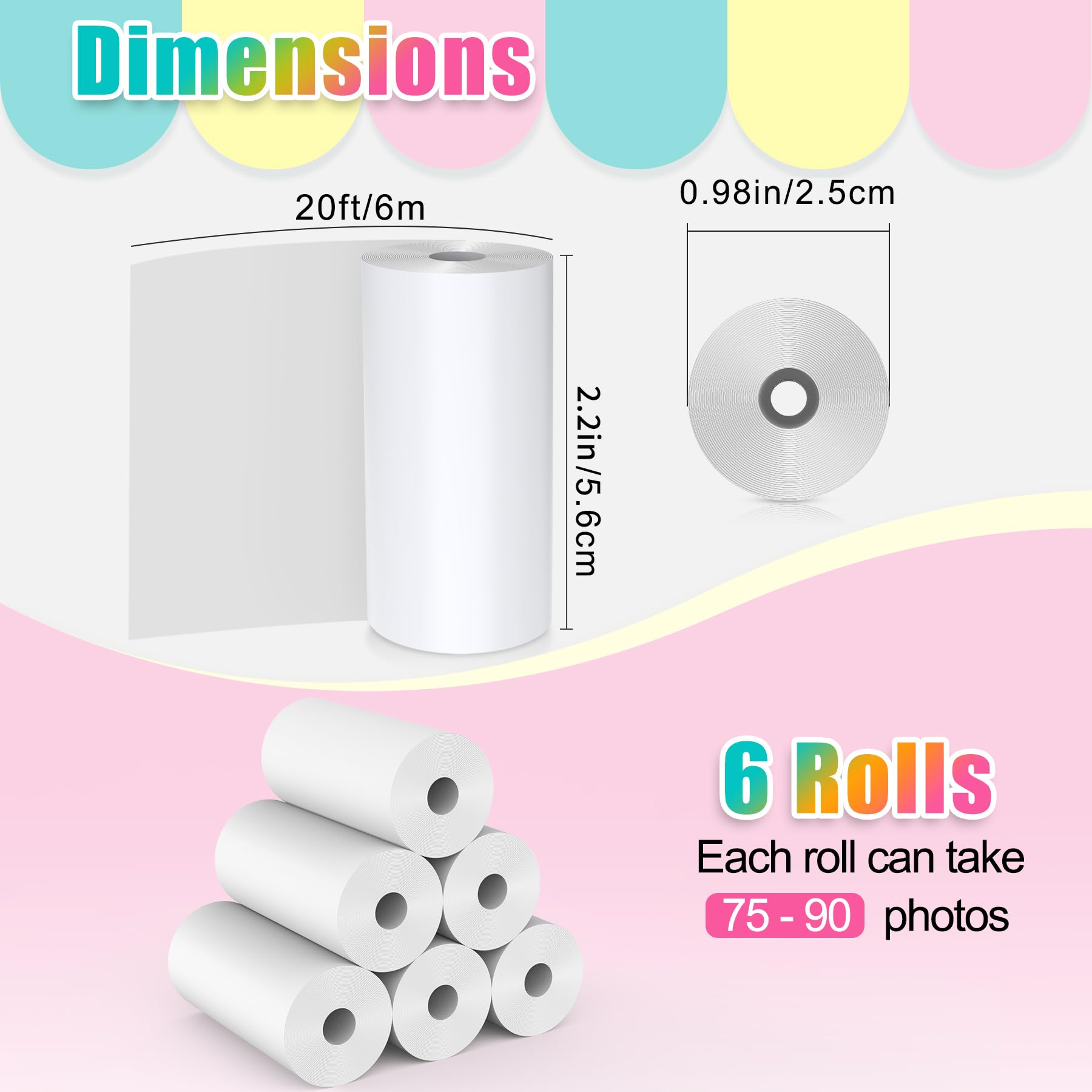 Hikkon 6 Rolls Kids Instant Print Camera Thermal Paper - Zero Ink Printing Paper for Most Digital Cameras | Perfect for Birthday Parties, Travel Souvenirs & Creative Projects