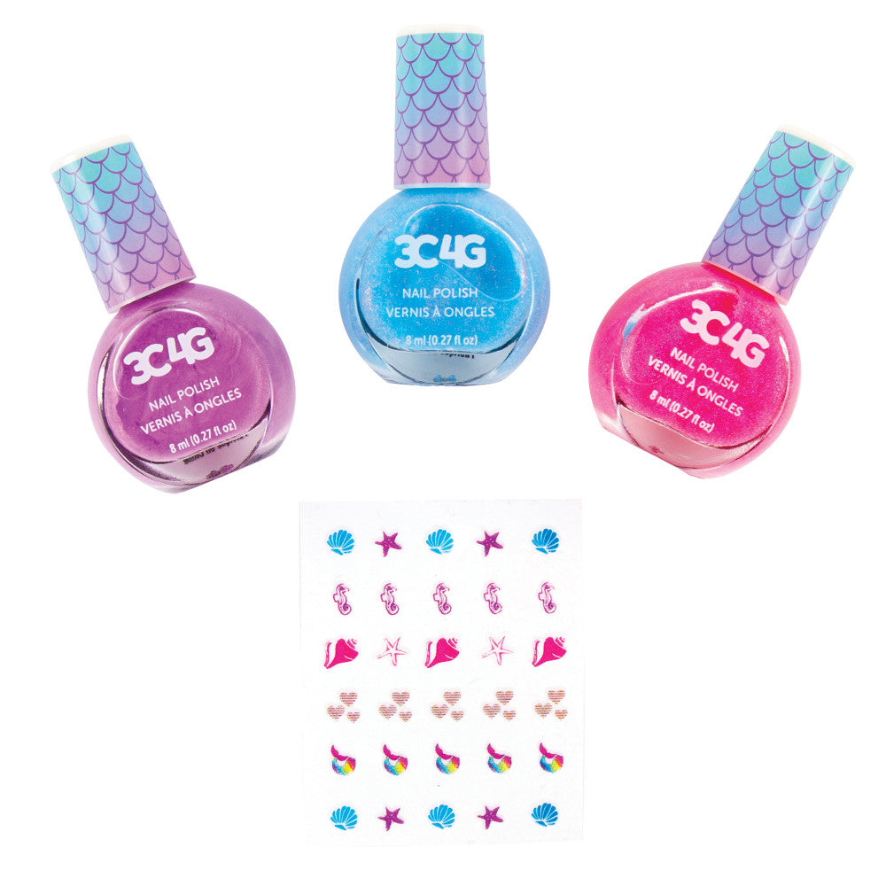 3C4G Make It Real Mermaid Shimmer Trio Nail Polish Set - Bright Pink & Purple Nail Colors | Perfect for Parties, Beach Vacations & Special Occasions