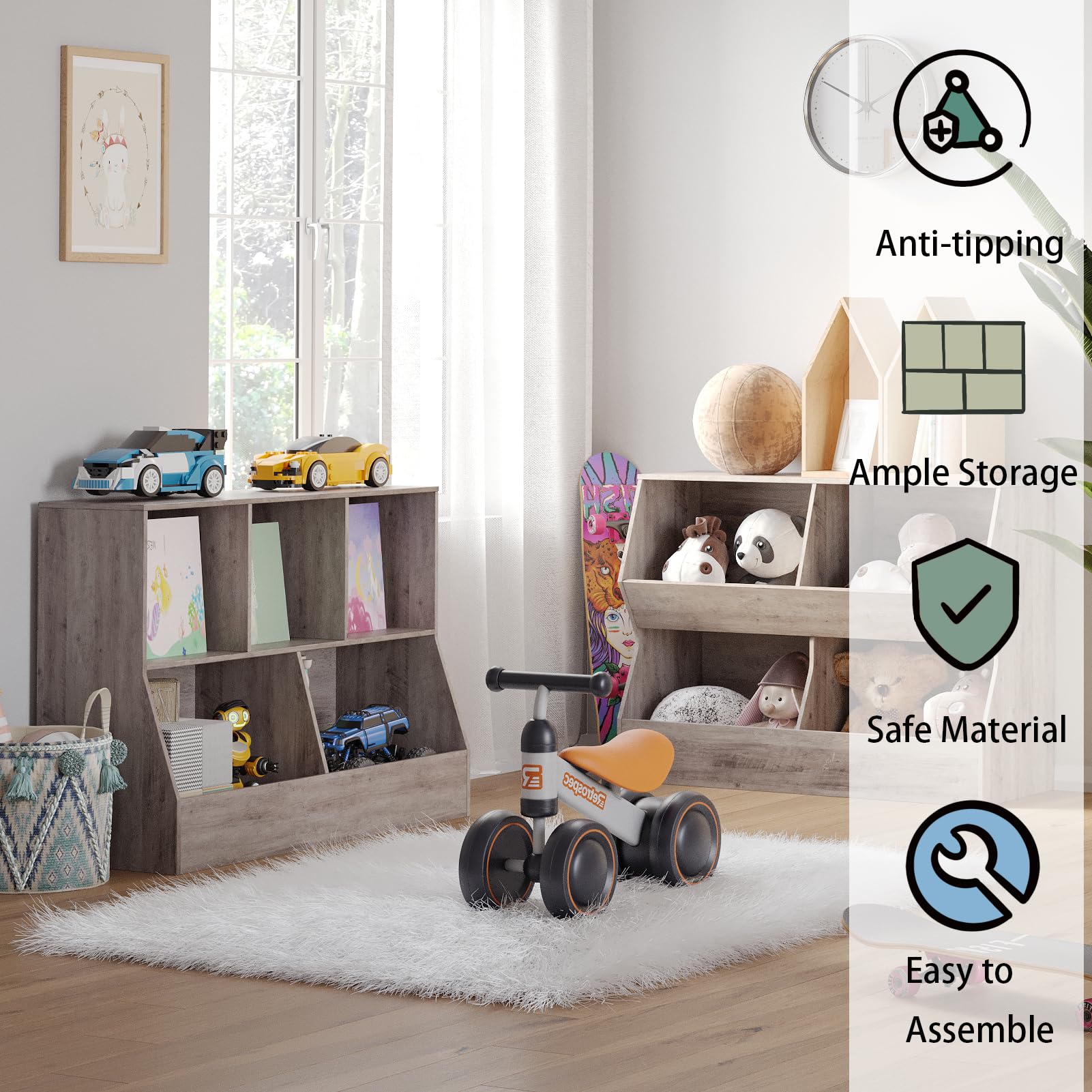 DINZI LVJ Kids Wooden Toy Storage Organizer & Bookshelf - 5 Cubby Bookcase for Playroom, Bedroom, Nursery - 39.4