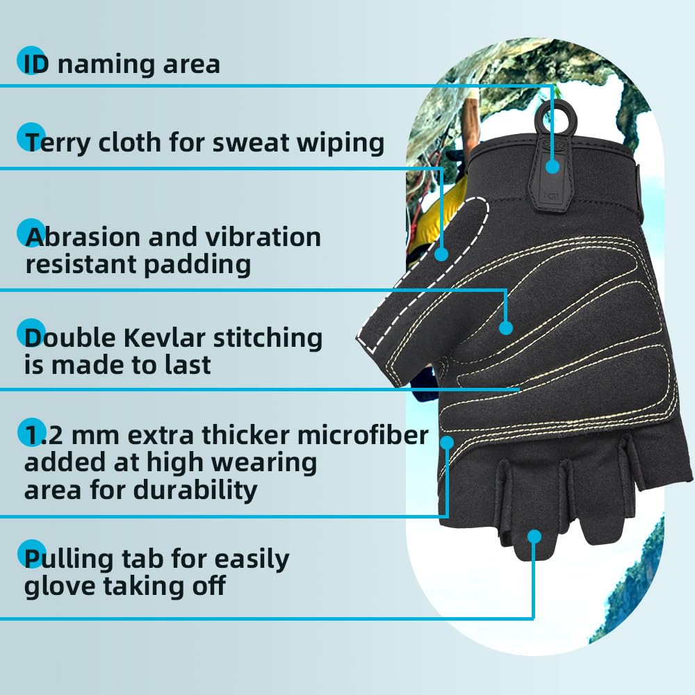 Seibertron Unisex Half-Finger Climbing Gloves - Padded, Lightweight & Breathable for Rock Climbing, Rescue, Adventure, Sailing, Kayaking & Outdoor Sports Training - Perfect for Gym, Hiking & Camping