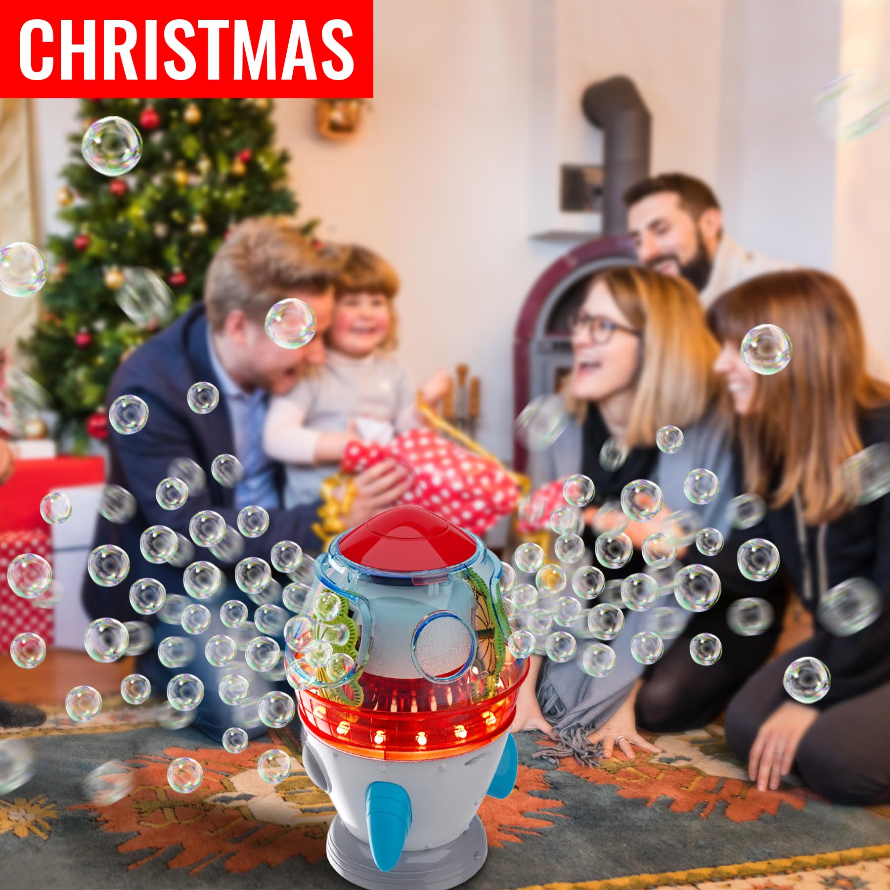 360° Auto Rotating Bubble Blower Machine with 2 Fans, LED Lights & Music - Fun Bubble Maker Toy for Kids Ages 1-3 | Perfect for Birthday Parties, Outdoor Play & Gift Giving (Ideal for Boys & Girls)