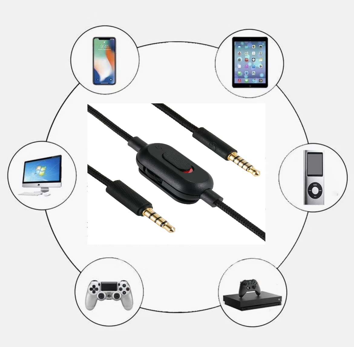 Premium Replacement Audio Cable for Logitech G433/G Pro X/G Pro/G233 Gaming Headphones - Braided AUX Cord with Volume Control & Mic Mute - Durable Black Gaming Headset Accessory for PC, PS4, Xbox & Mobile Gaming