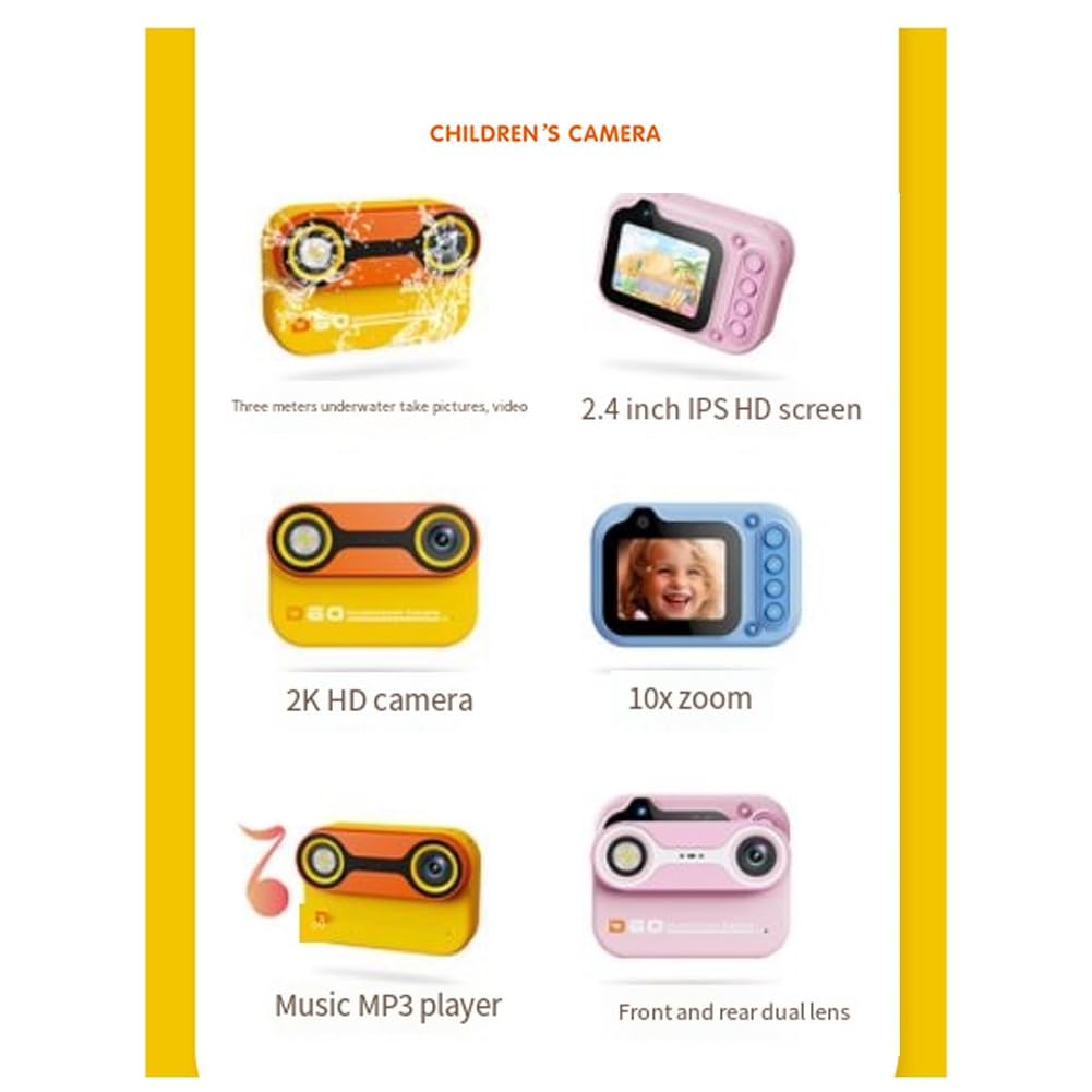 Knnuey Waterproof Kids Camera - 3M Underwater Dual Camera for Swimming, Snorkeling & Outdoor Adventures (Yellow) - Perfect for Beach, Pool & Family Vacations