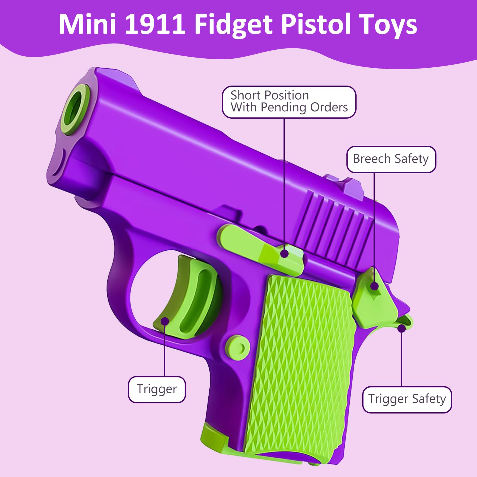 **3 Pack Fidget Toy Gun 1911 - Shell Ejecting Gravity Pistol for Stress Relief, Anxiety, Autism & Kids | 3D Printed Sensory Toys for Office, School & Travel Gifts**