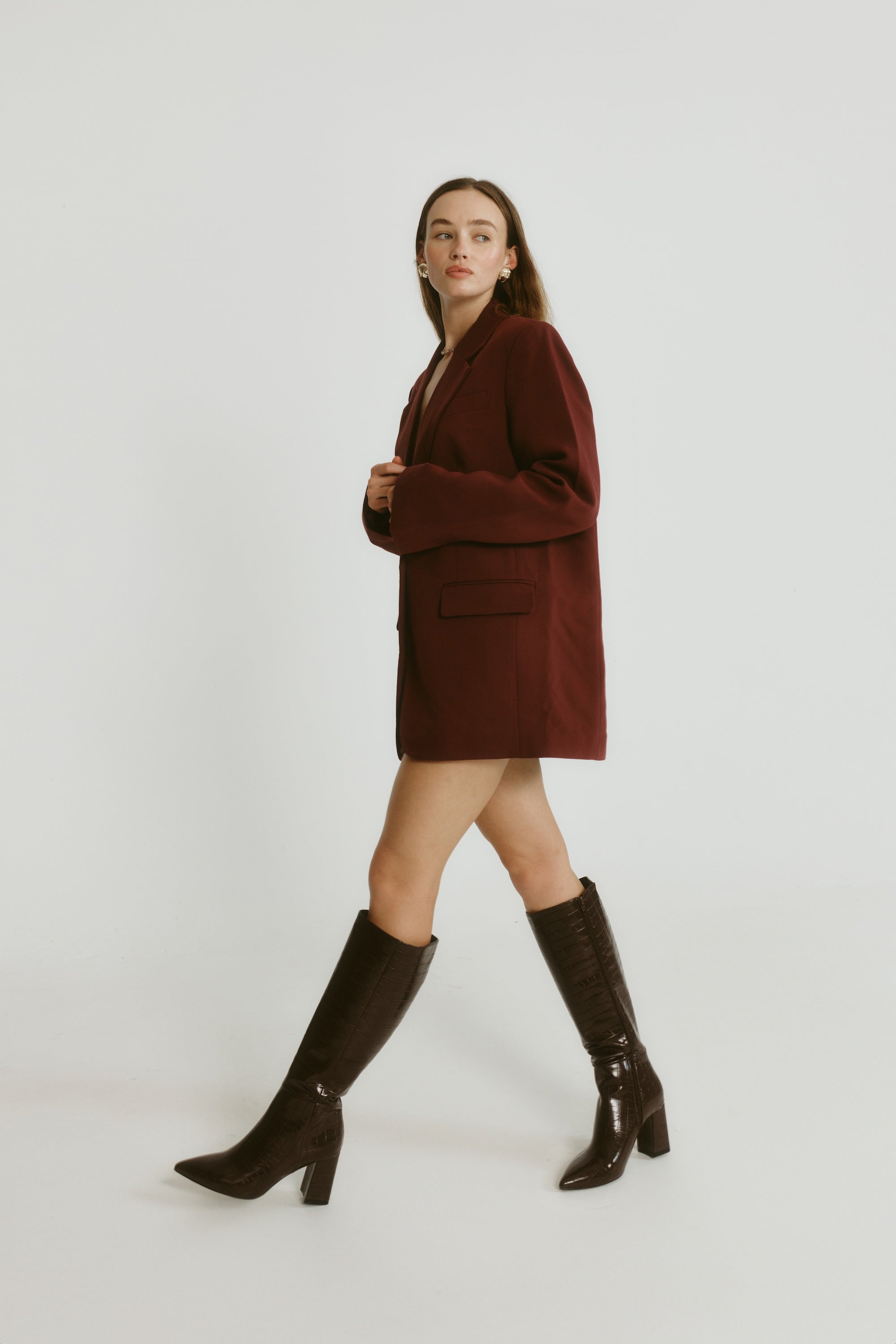 Magda Women's Knee High Tall Boots - Chocolate Brown Crocodile Embossed Leather, Chunky Heel, Comfortable & Stylish for Fall/Winter Fashion, Office Wear & Night Out