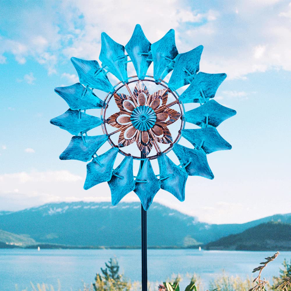 Vintage Wrought Iron Outdoor Windmill - Decorative Garden Stake, Rotating Yard Art for Courtyard & Landscape Decor | Perfect for Farmhouse, Cottage & Rustic Gardens