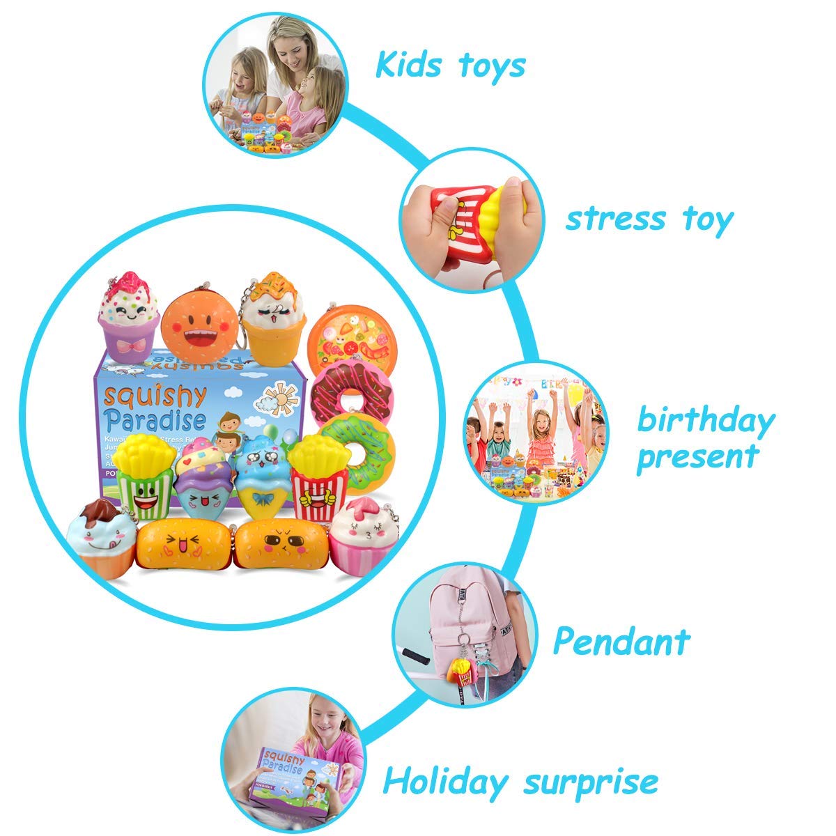 POKONBOY 14-Pack Squishy Donut Toys - Kawaii Stress Relief for Kids & Party Favors